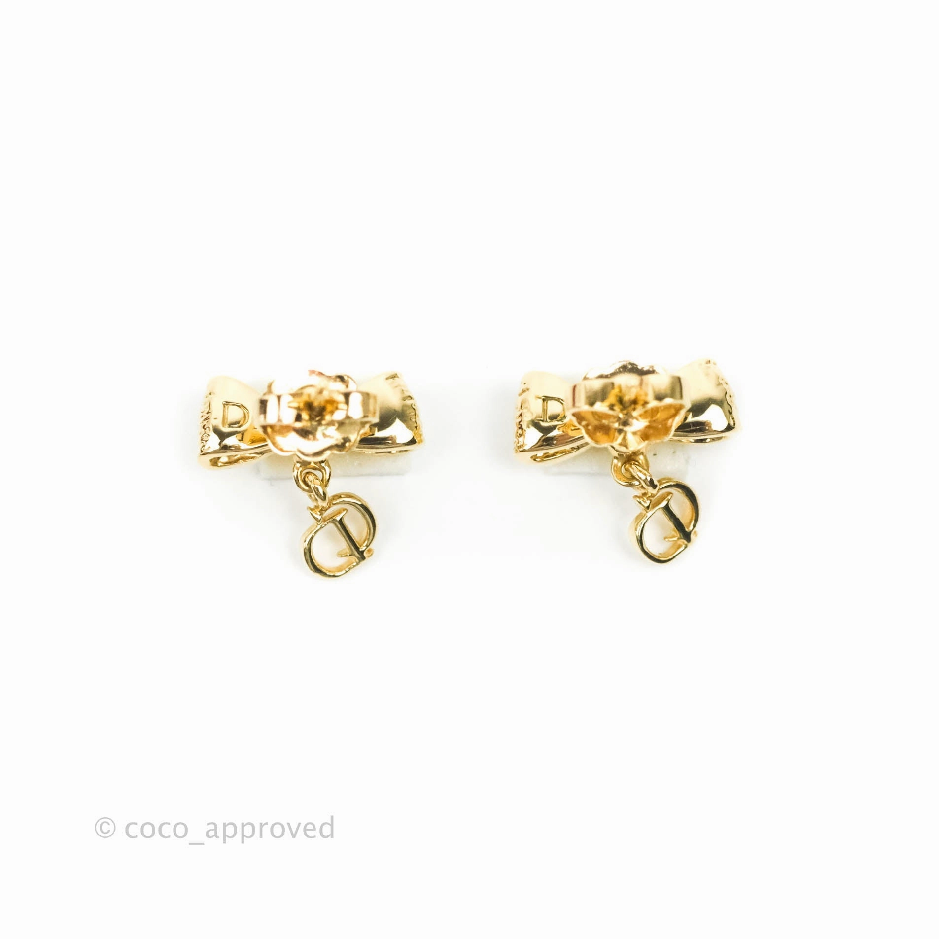 Christian Dior CD Bow Earrings Gold Tone