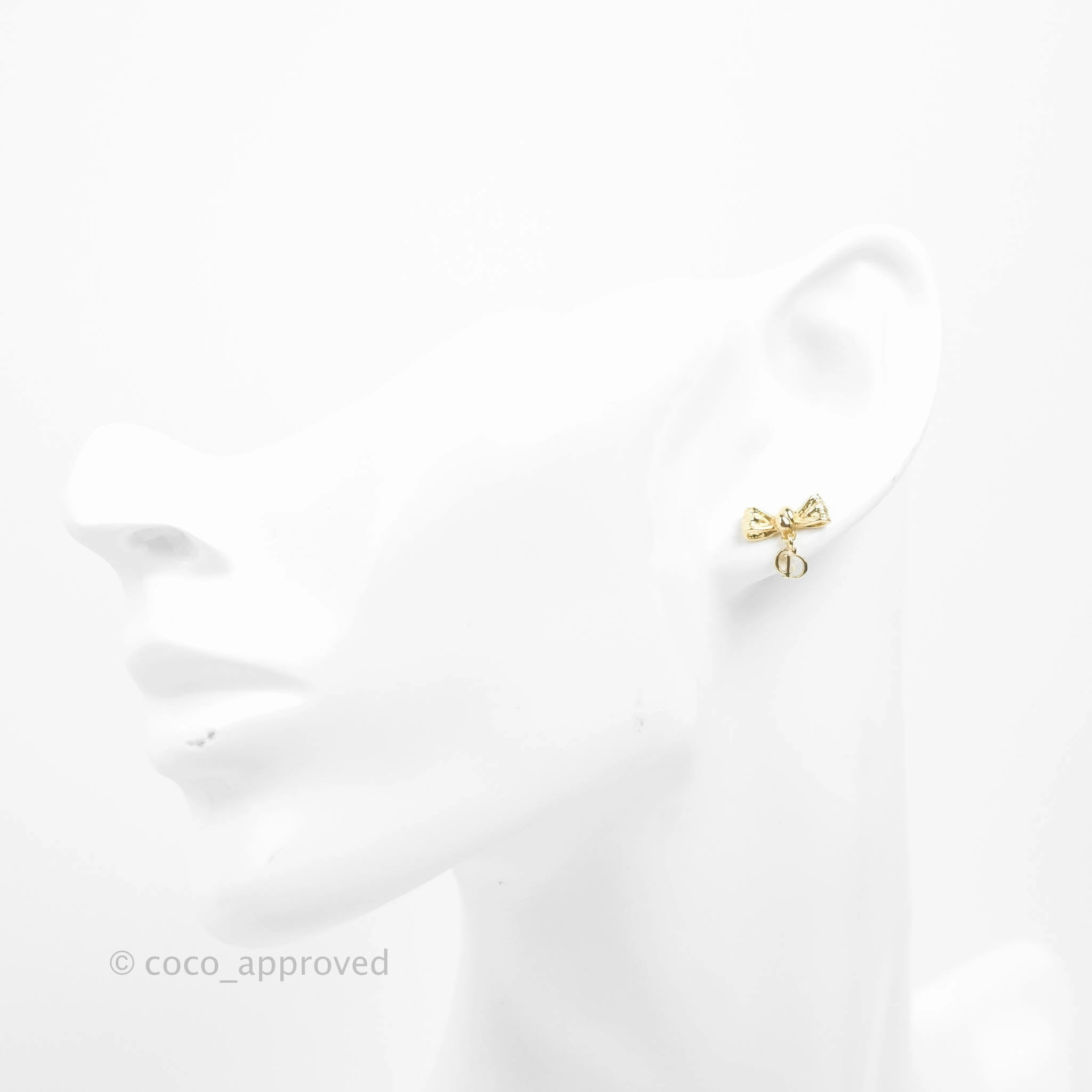 Christian Dior CD Bow Earrings Gold Tone