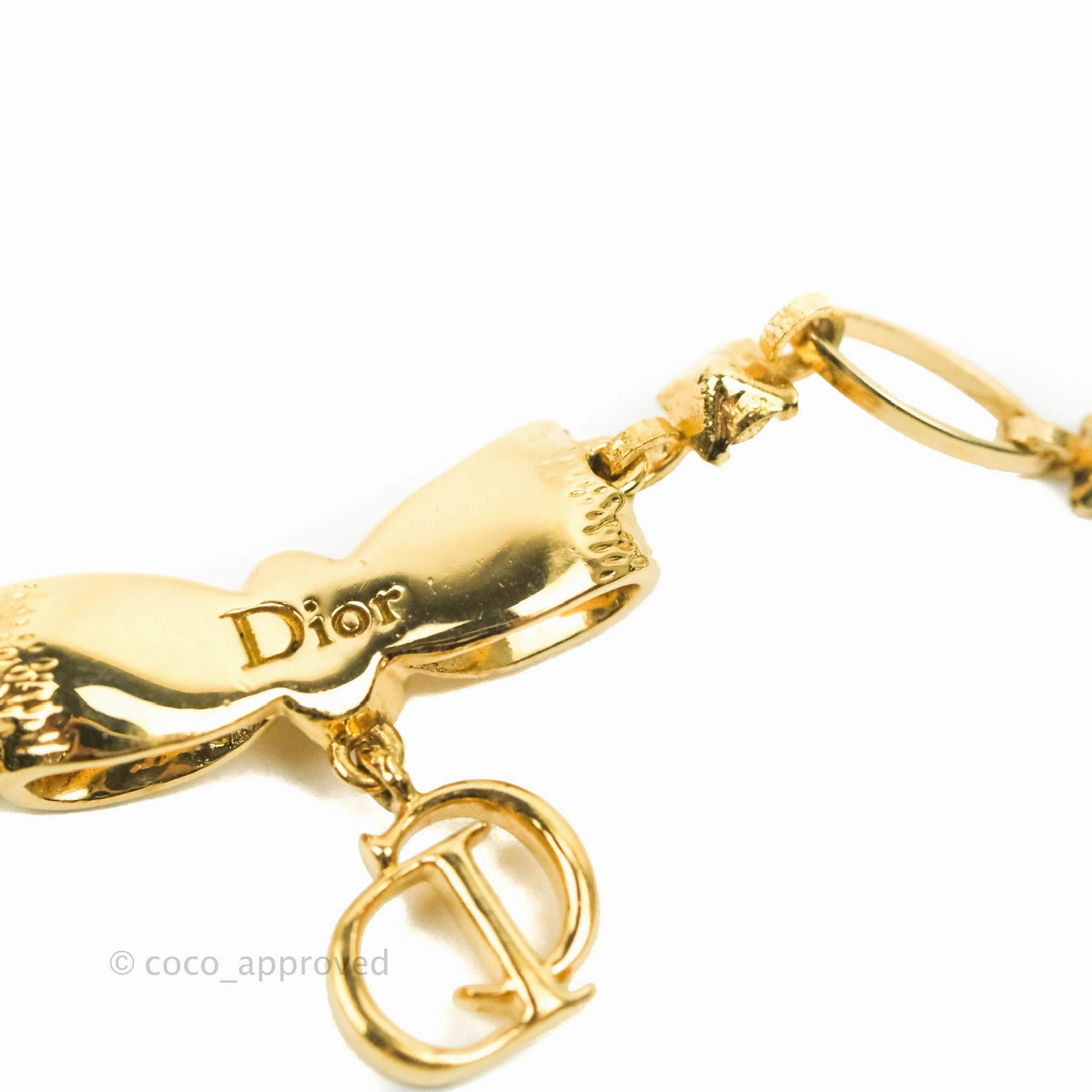 Christian Dior CD Crystal Bow Bracelet Gold Hardware