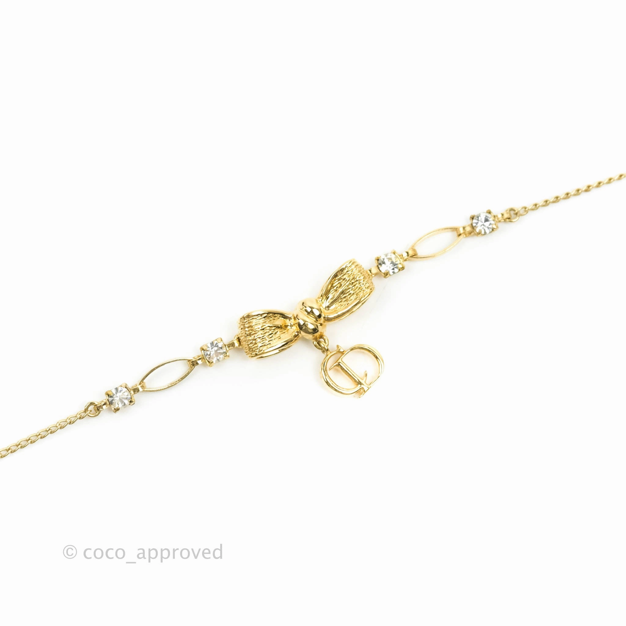 Christian Dior CD Crystal Bow Bracelet Gold Hardware