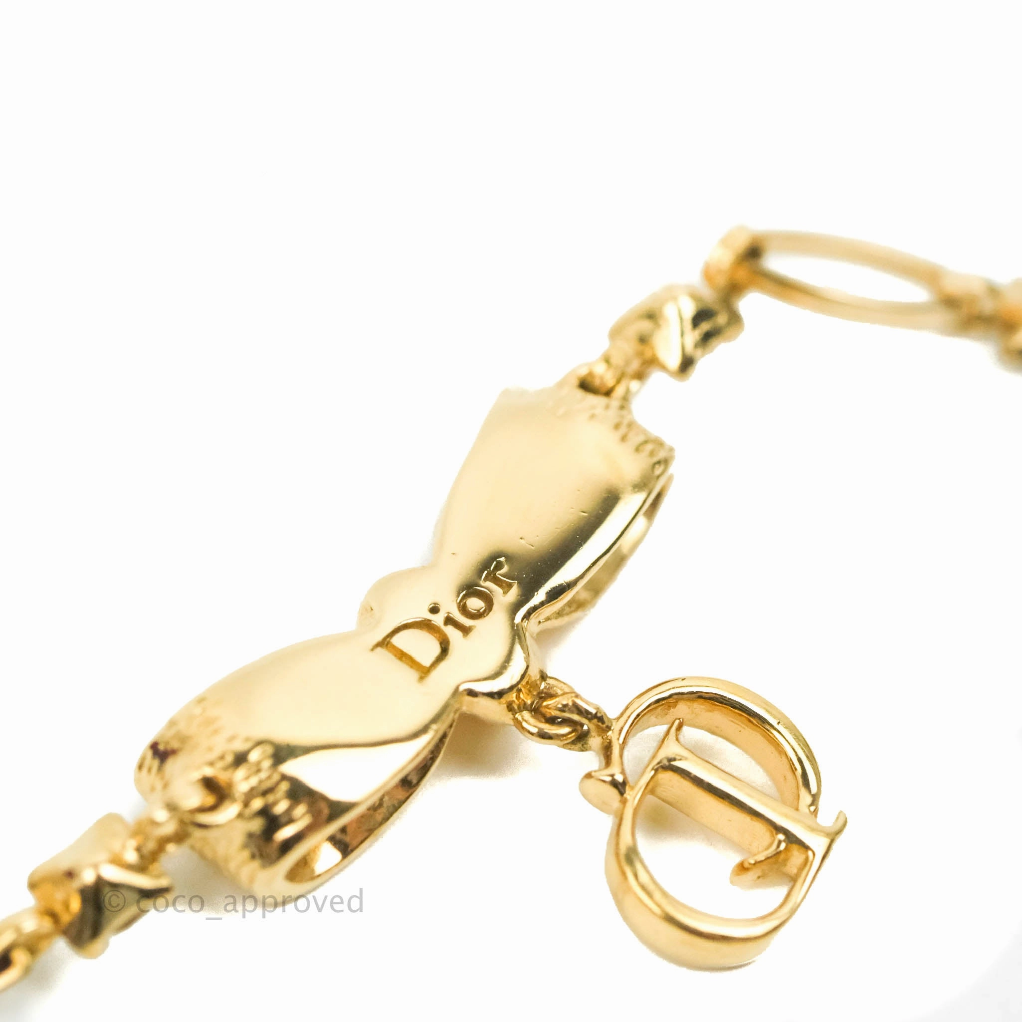 Christian Dior CD Crystal Bow Bracelet Gold Hardware