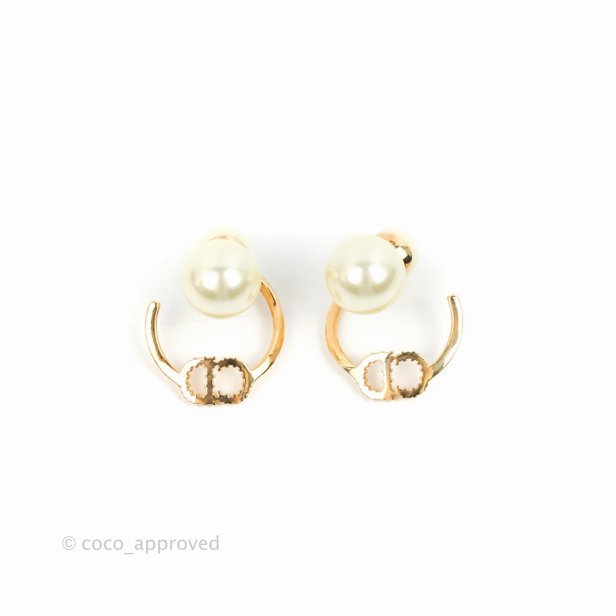 Christian Dior CD Crystal Pearl Hoop Earrings Pink Gold Tone