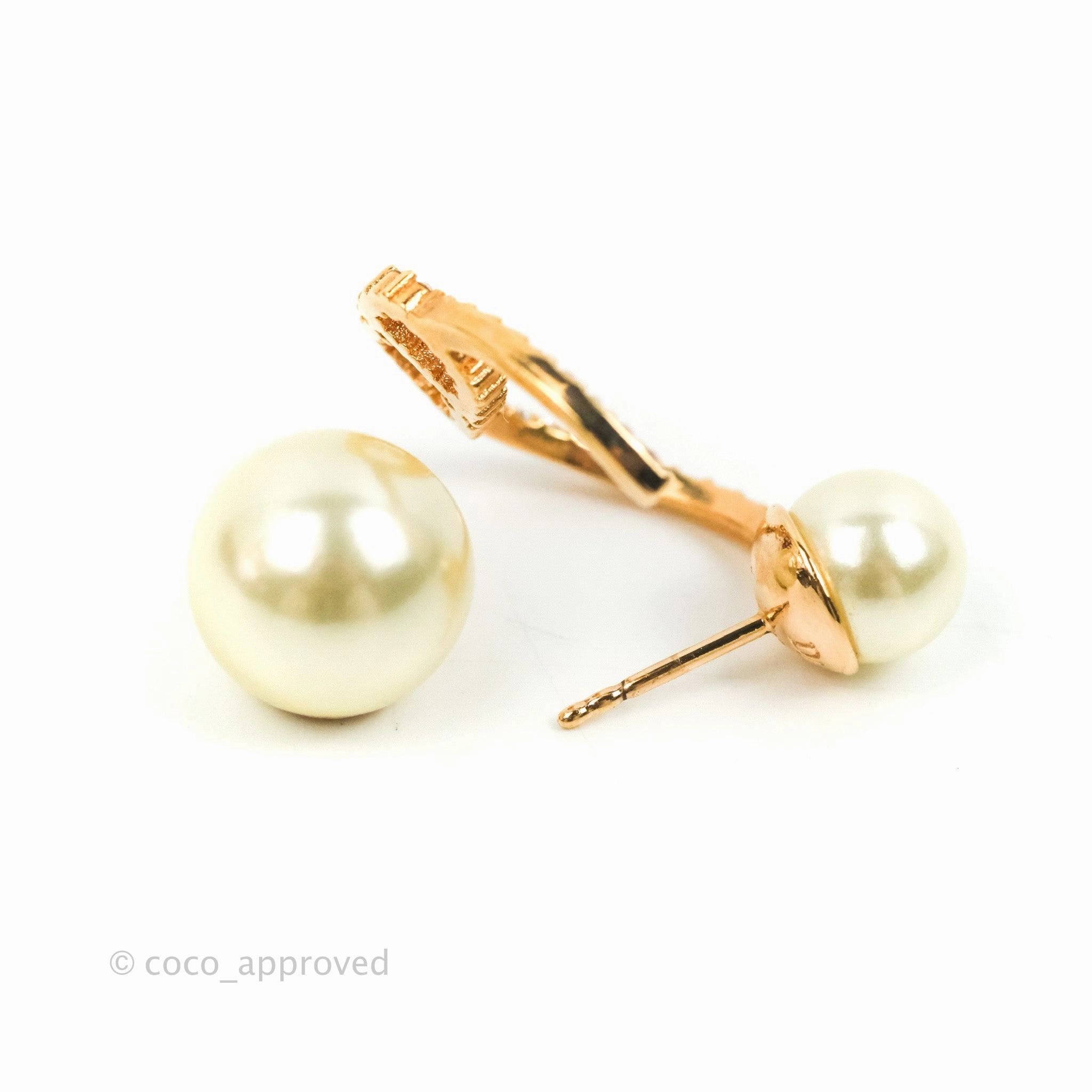 Christian Dior CD Crystal Pearl Hoop Earrings Pink Gold Tone