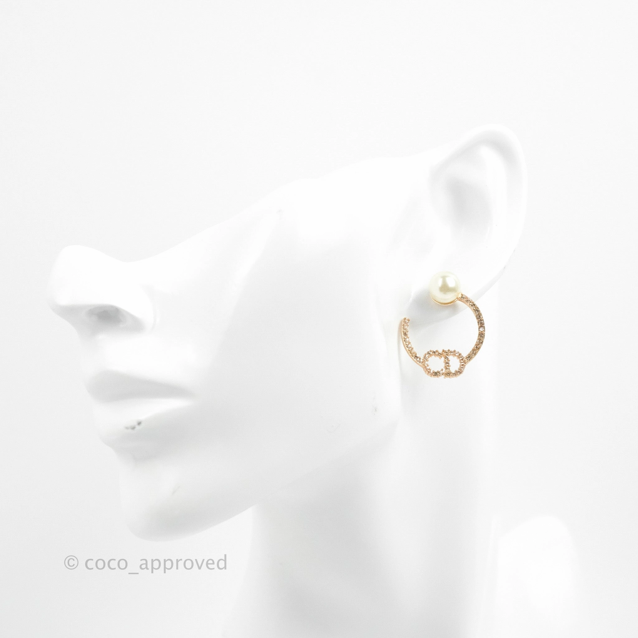Christian Dior CD Crystal Pearl Hoop Earrings Pink Gold Tone