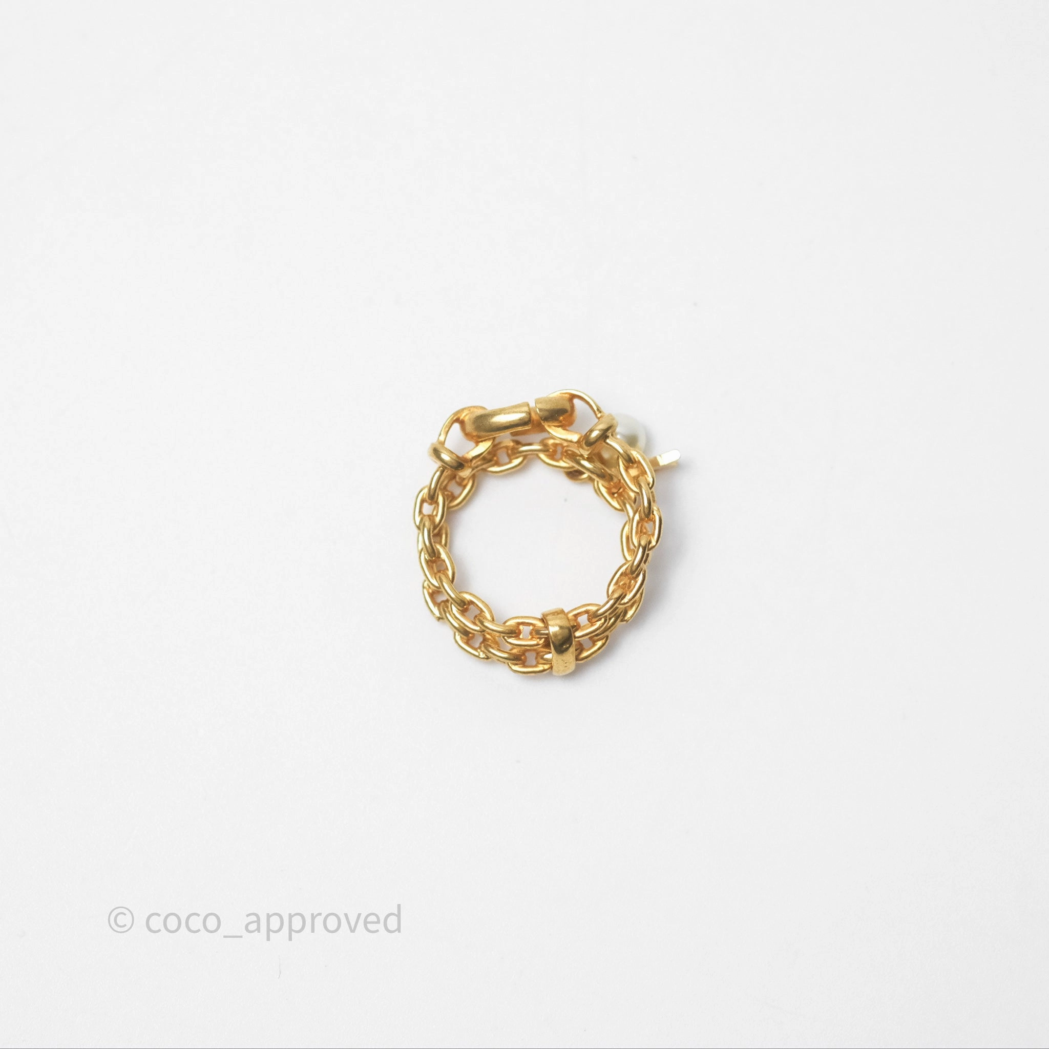 Christian Dior CD Double Chain Star Pearl Ring Gold Tone