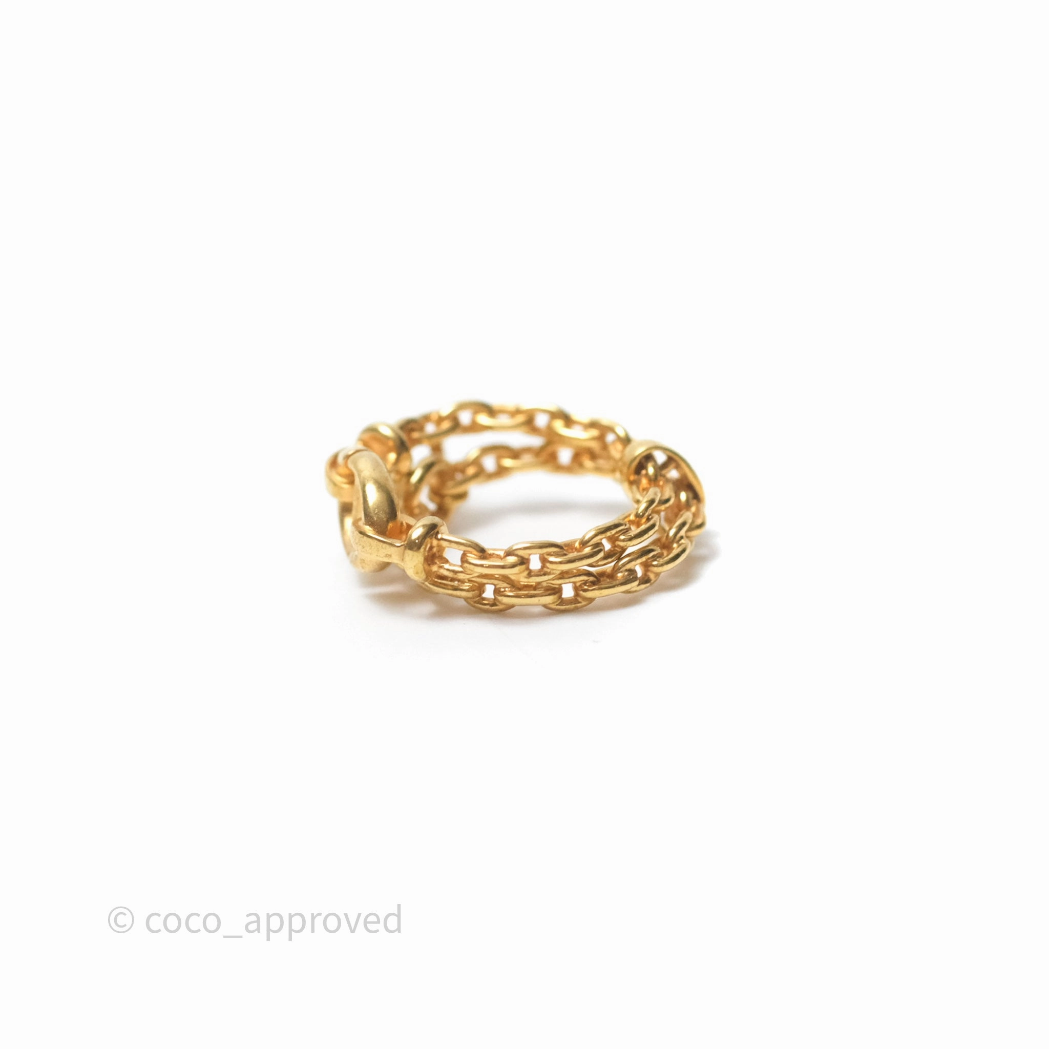 Christian Dior CD Double Chain Star Pearl Ring Gold Tone