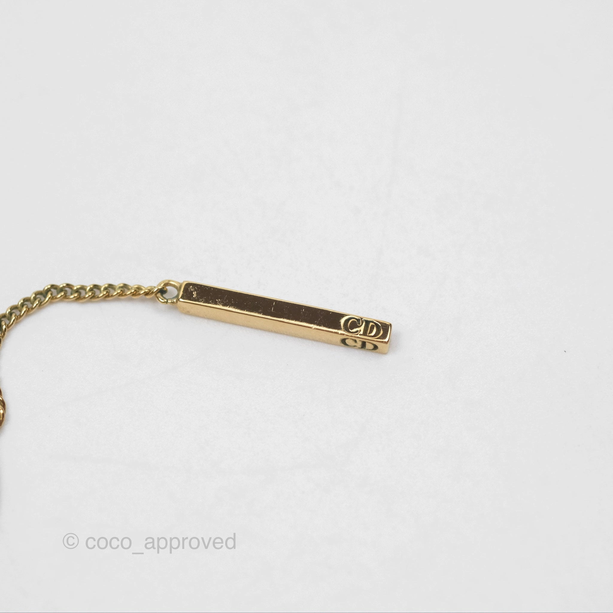 Christian Dior CD Pearl Long Drop Earrings Gold Tone