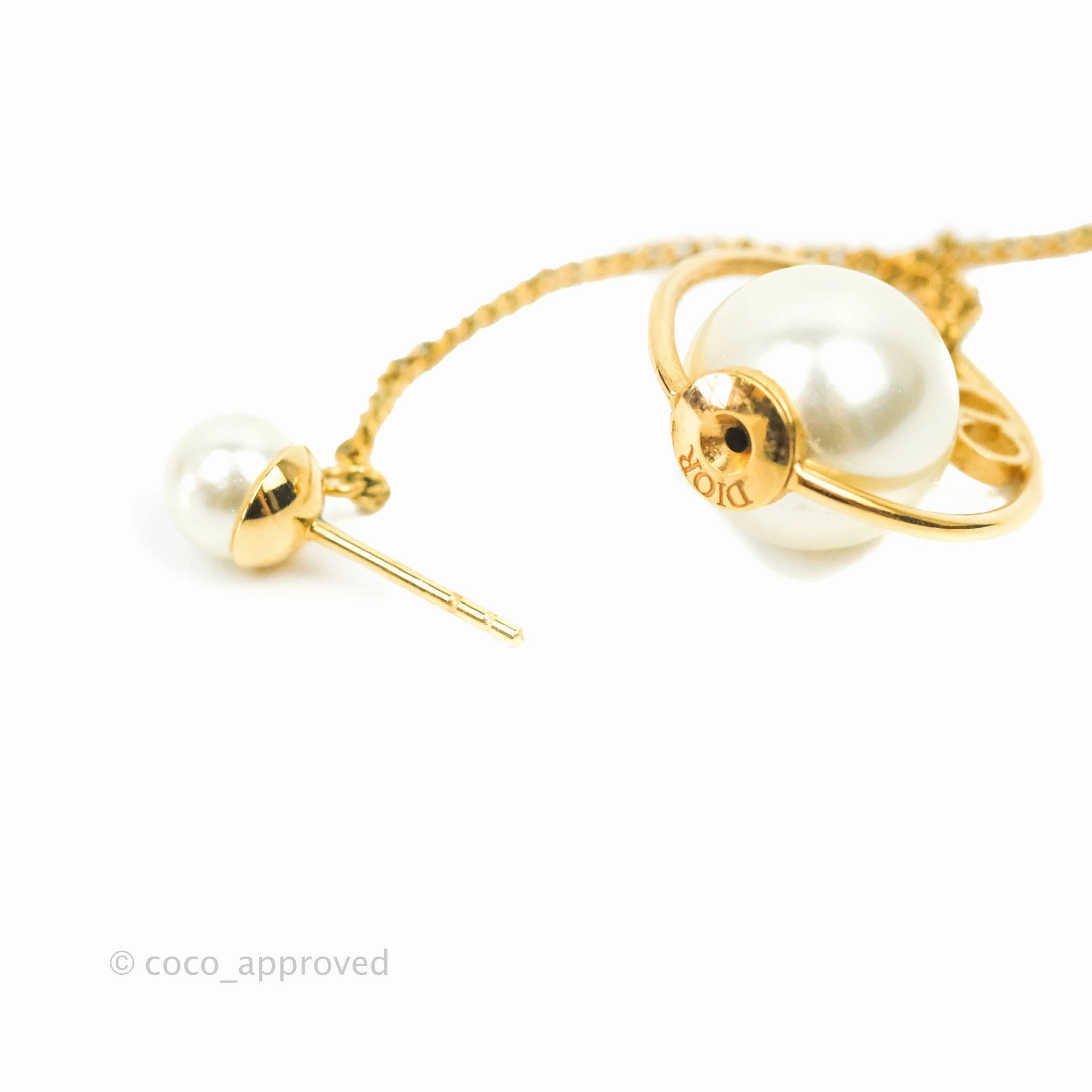 Christian Dior CD Pearl Long Drop Earrings Gold Tone
