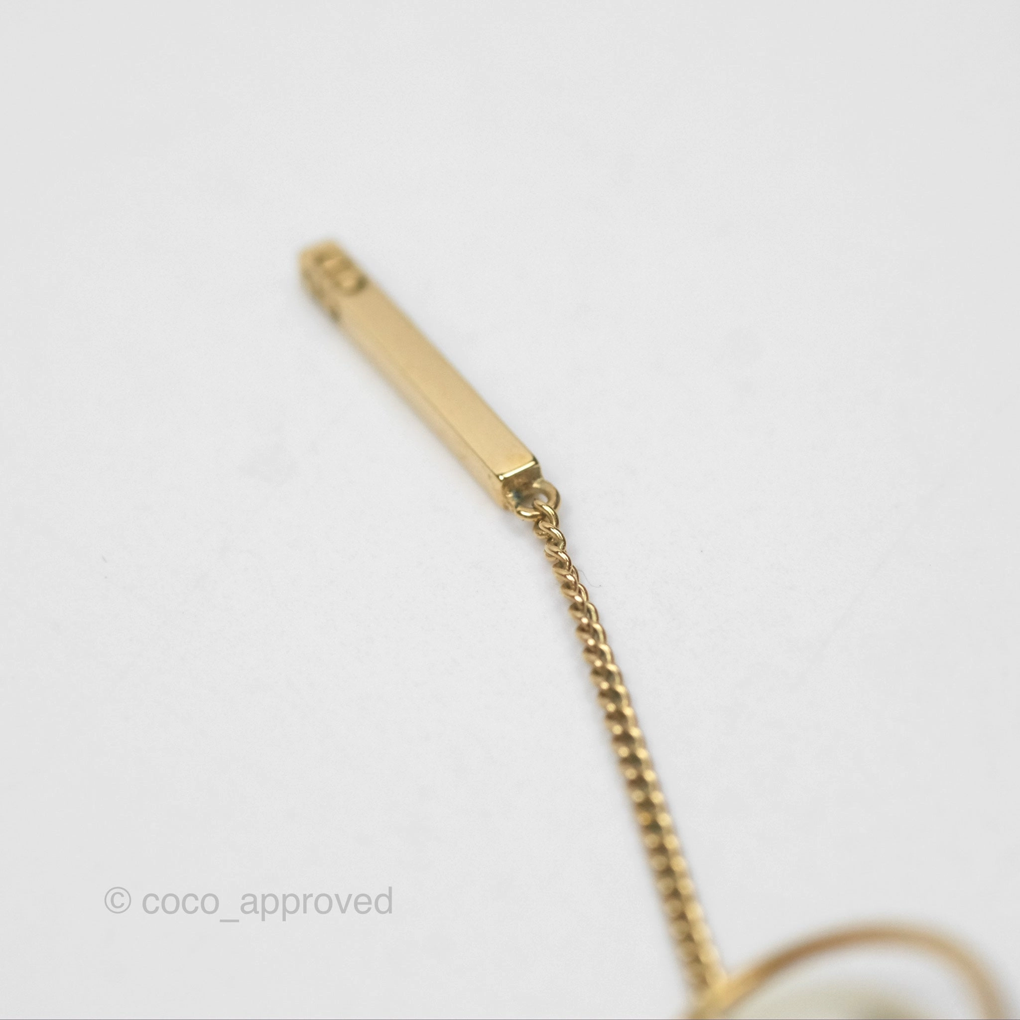 Christian Dior CD Pearl Long Drop Earrings Gold Tone