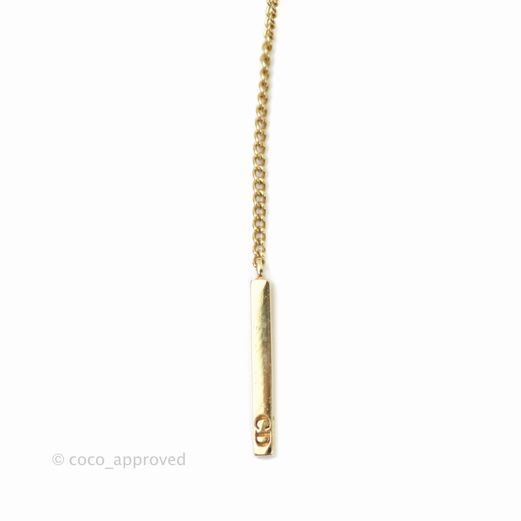 Christian Dior CD Pearl Long Drop Earrings Gold Tone