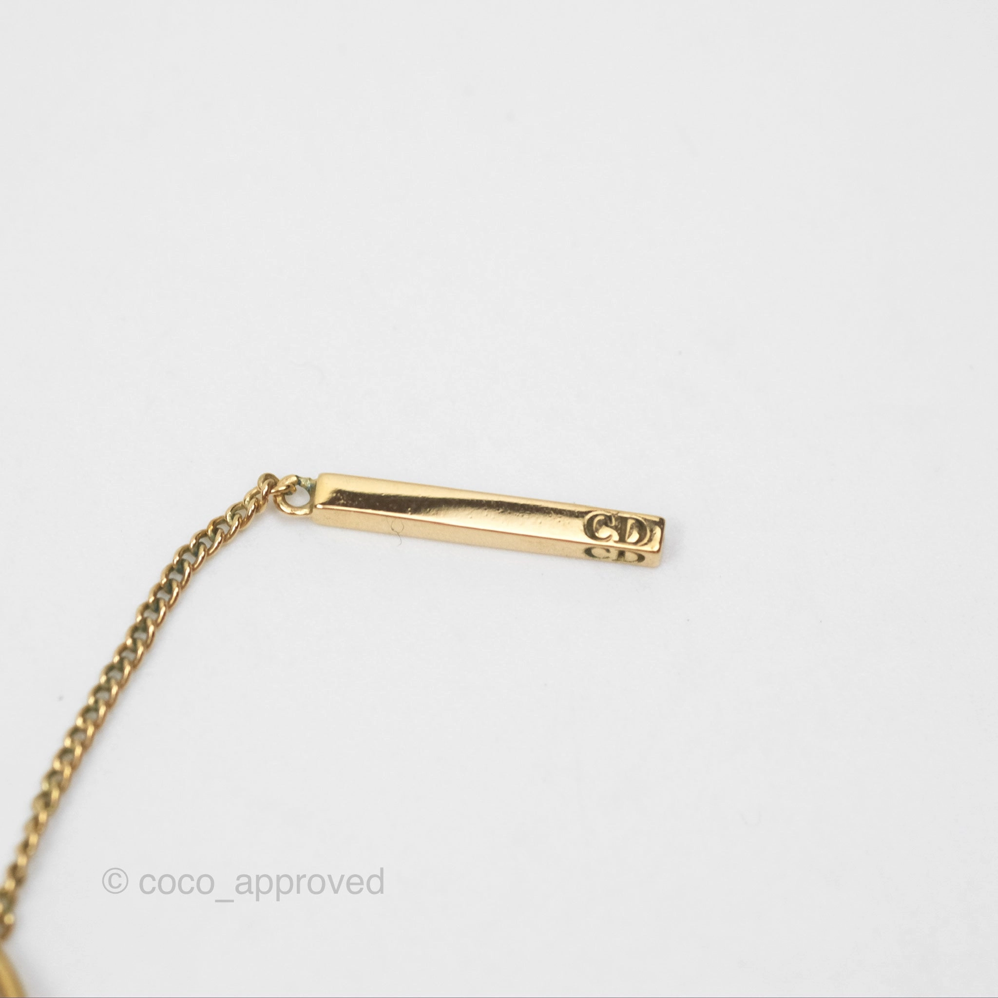 Christian Dior CD Pearl Long Drop Earrings Gold Tone