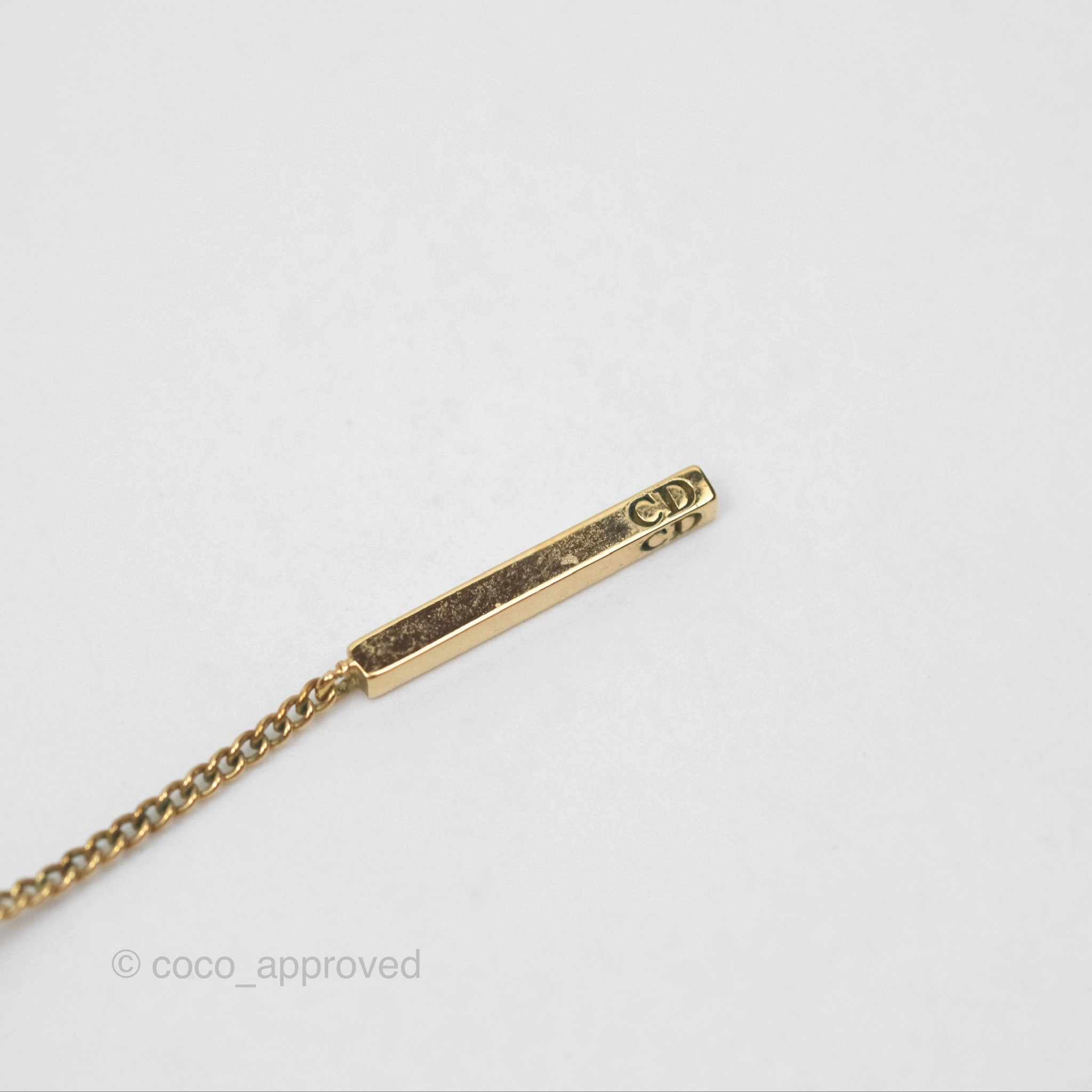 Christian Dior CD Pearl Long Drop Earrings Gold Tone