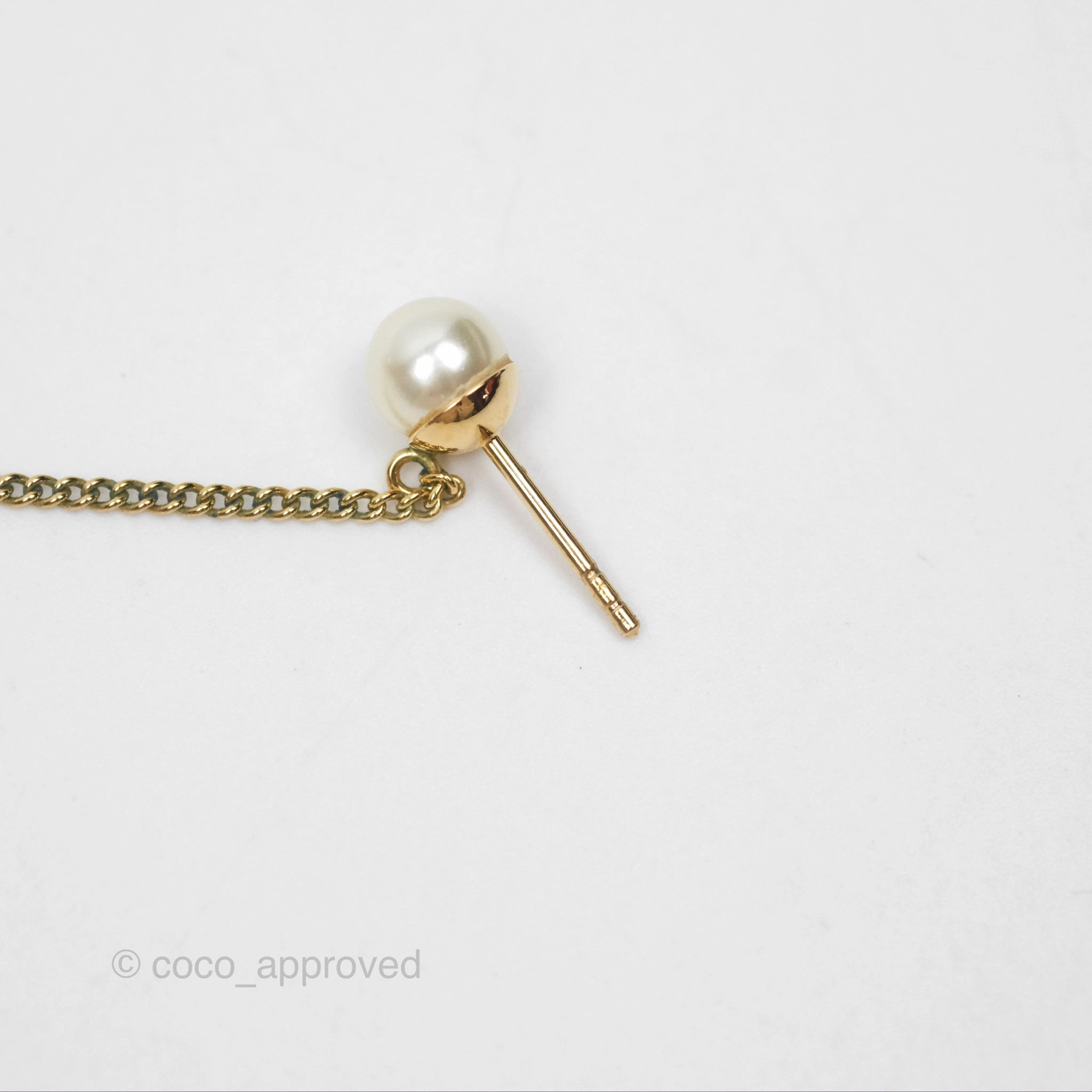 Christian Dior CD Pearl Long Drop Earrings Gold Tone