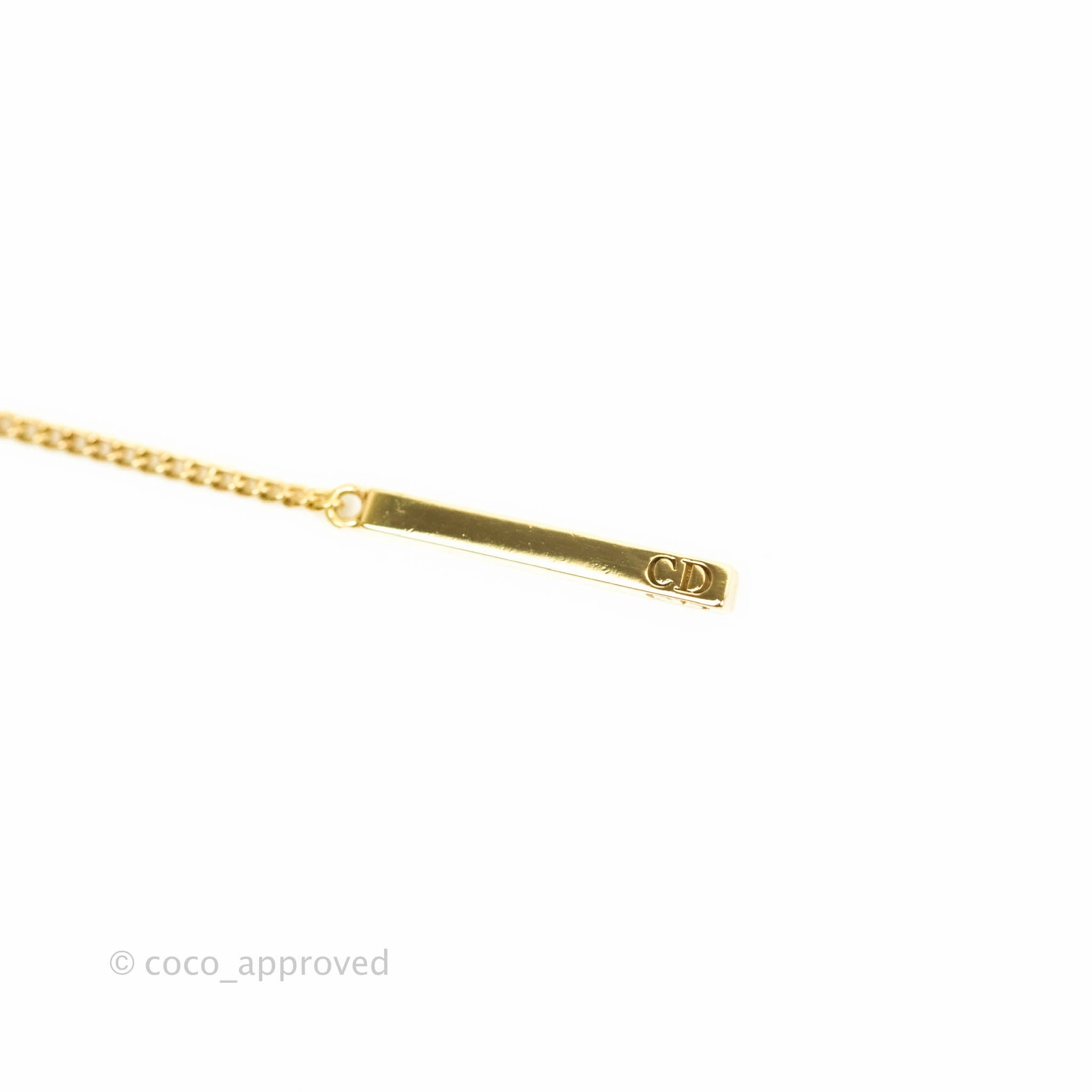 Christian Dior CD Pearl Long Drop Earrings Gold Tone