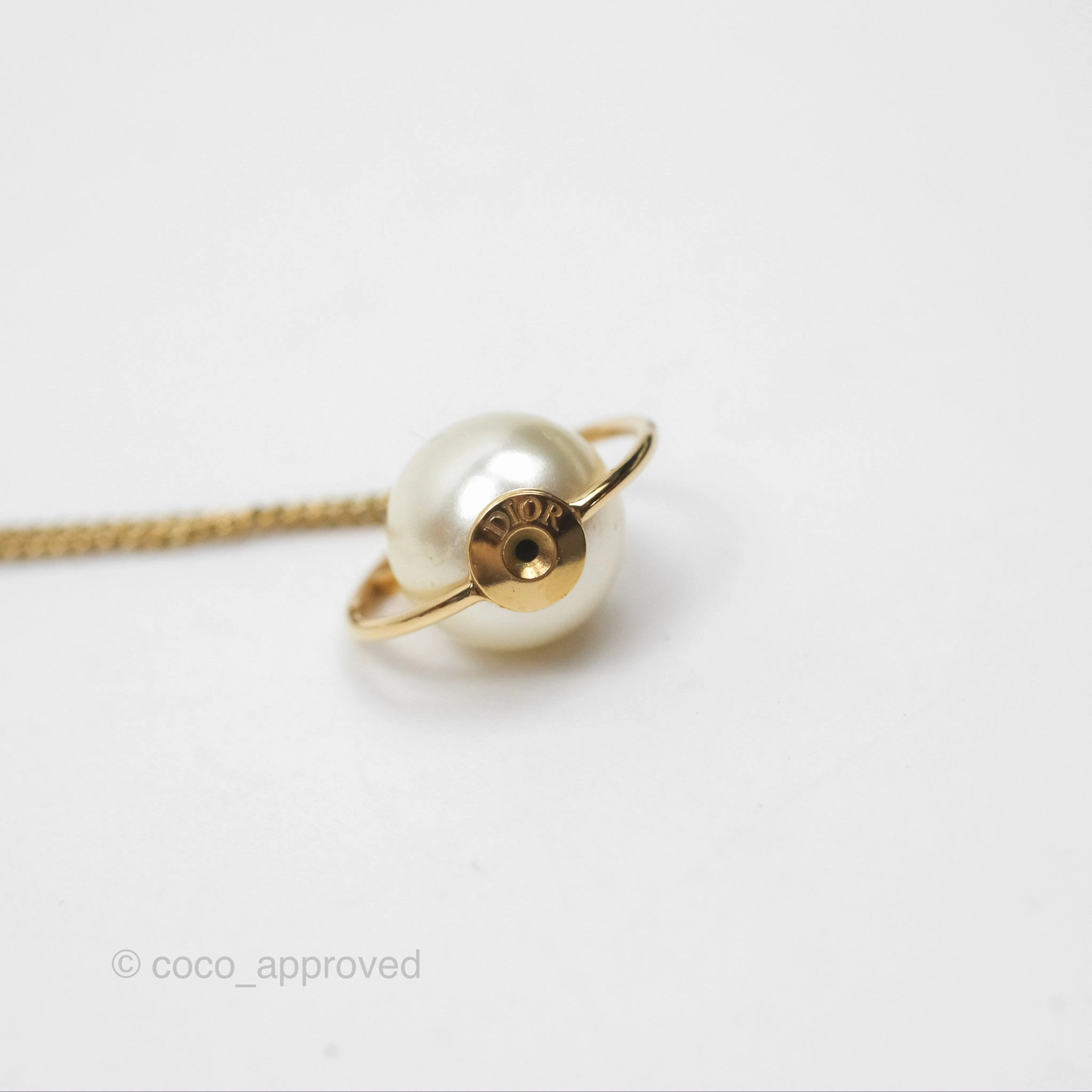 Christian Dior CD Pearl Long Drop Earrings Gold Tone