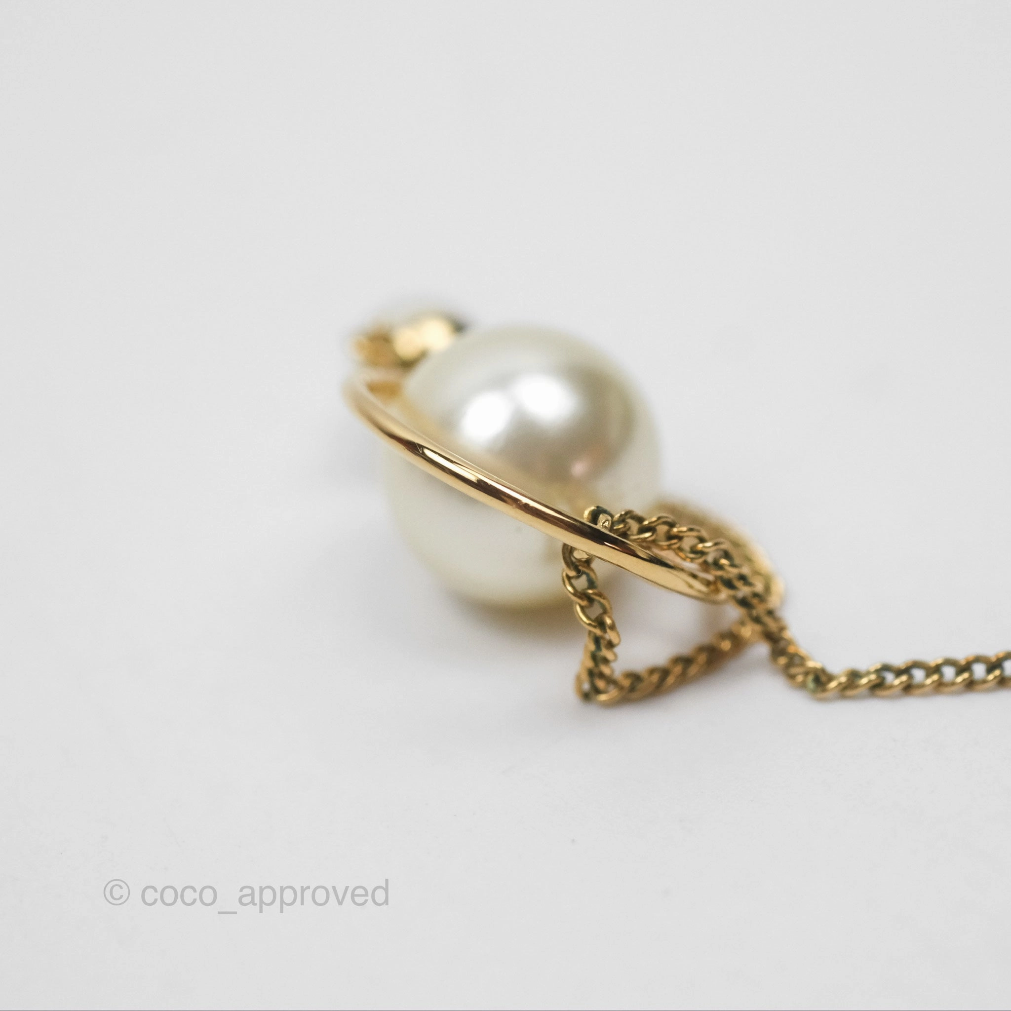 Christian Dior CD Pearl Long Drop Earrings Gold Tone