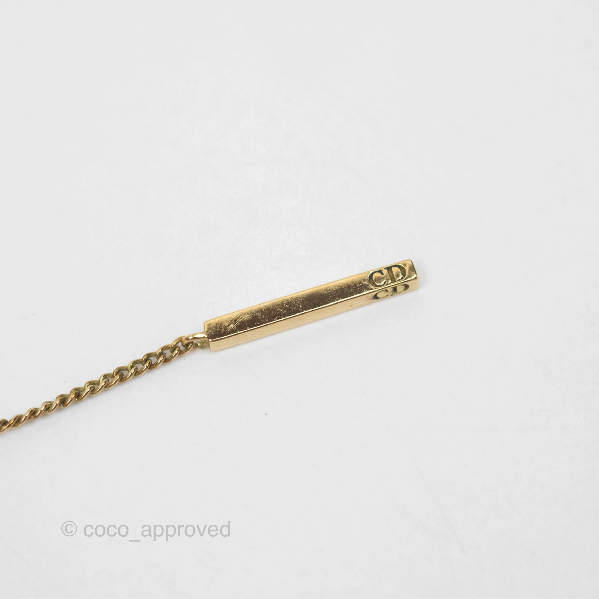 Christian Dior CD Pearl Long Drop Earrings Gold Tone