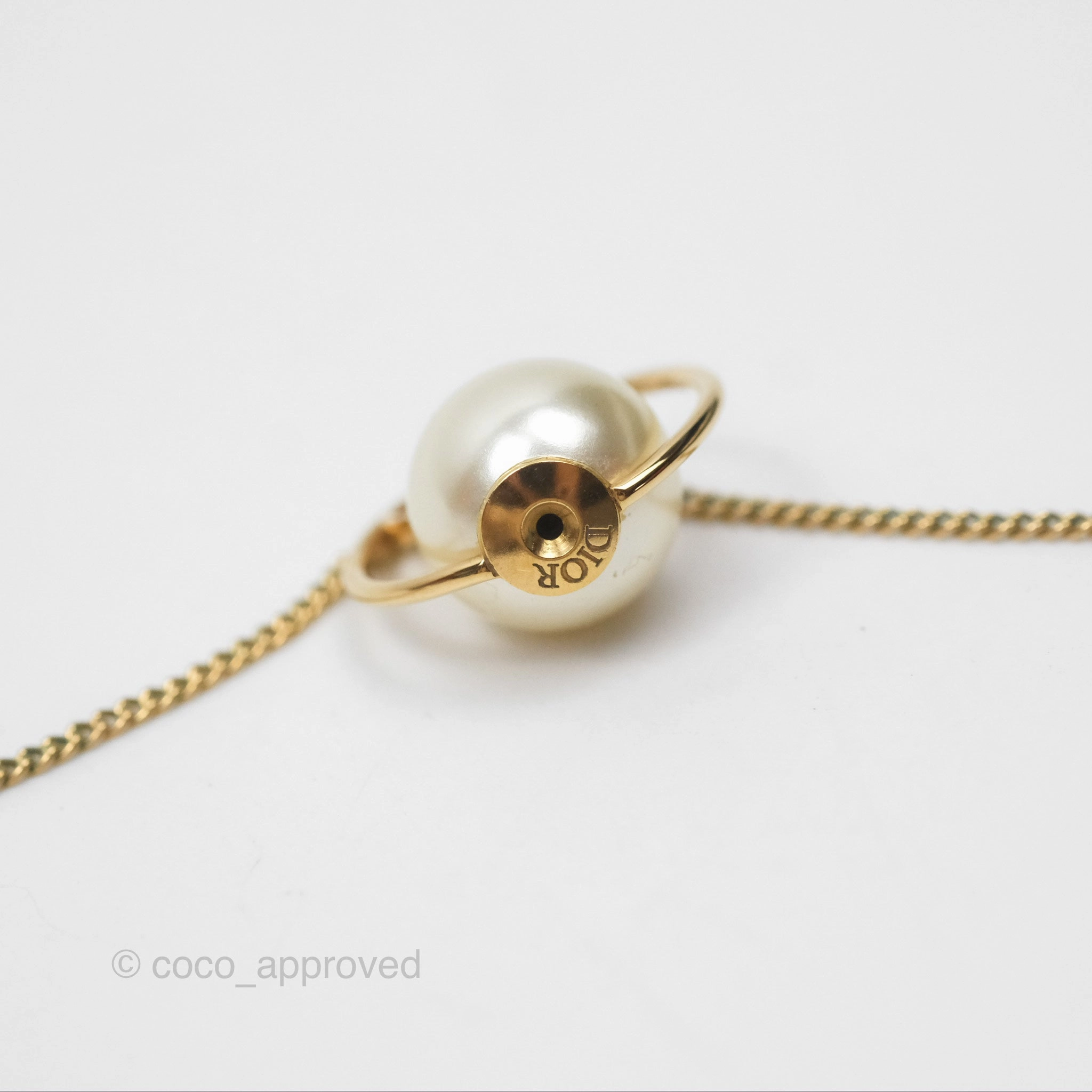 Christian Dior CD Pearl Long Drop Earrings Gold Tone