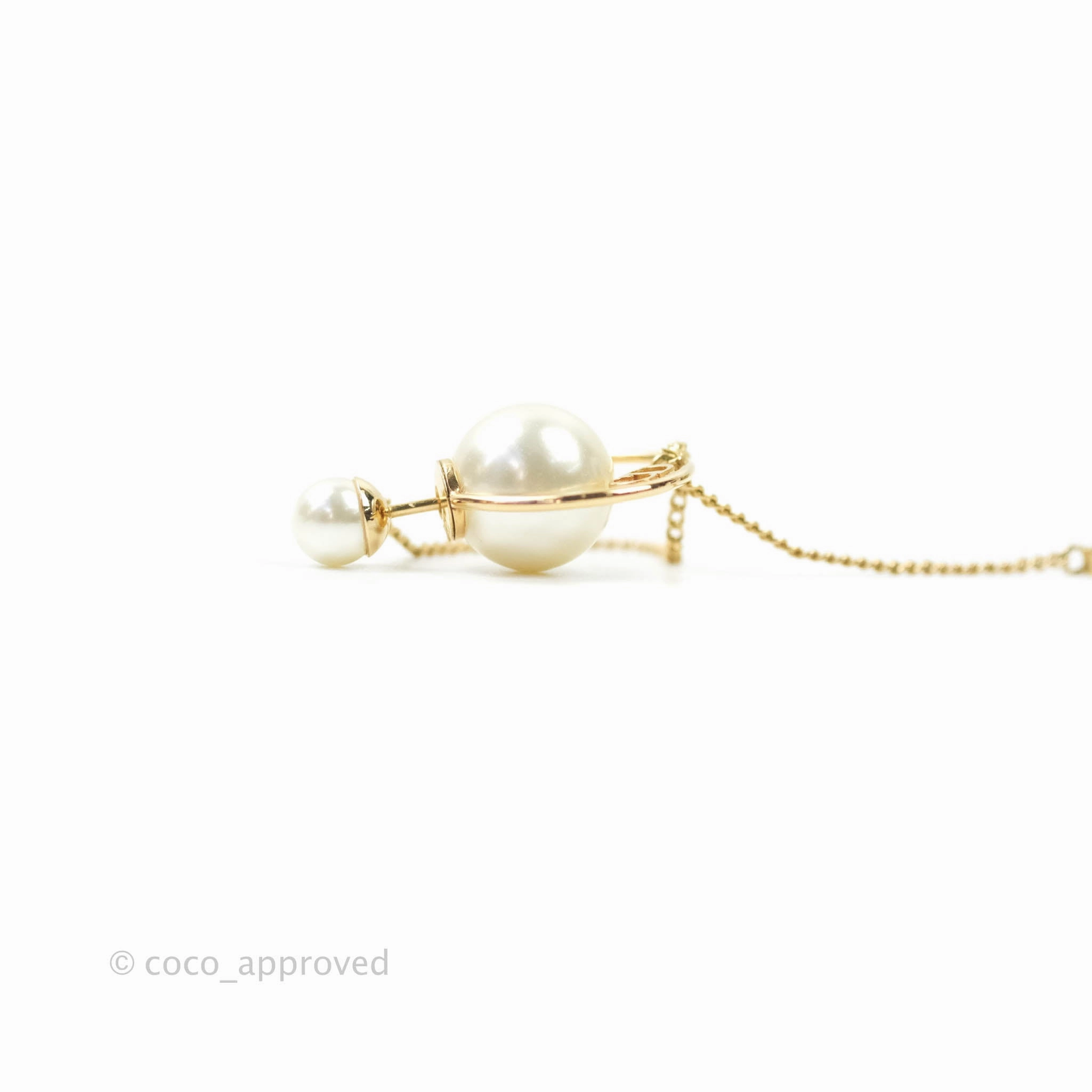 Christian Dior CD Pearl Long Drop Earrings Gold Tone