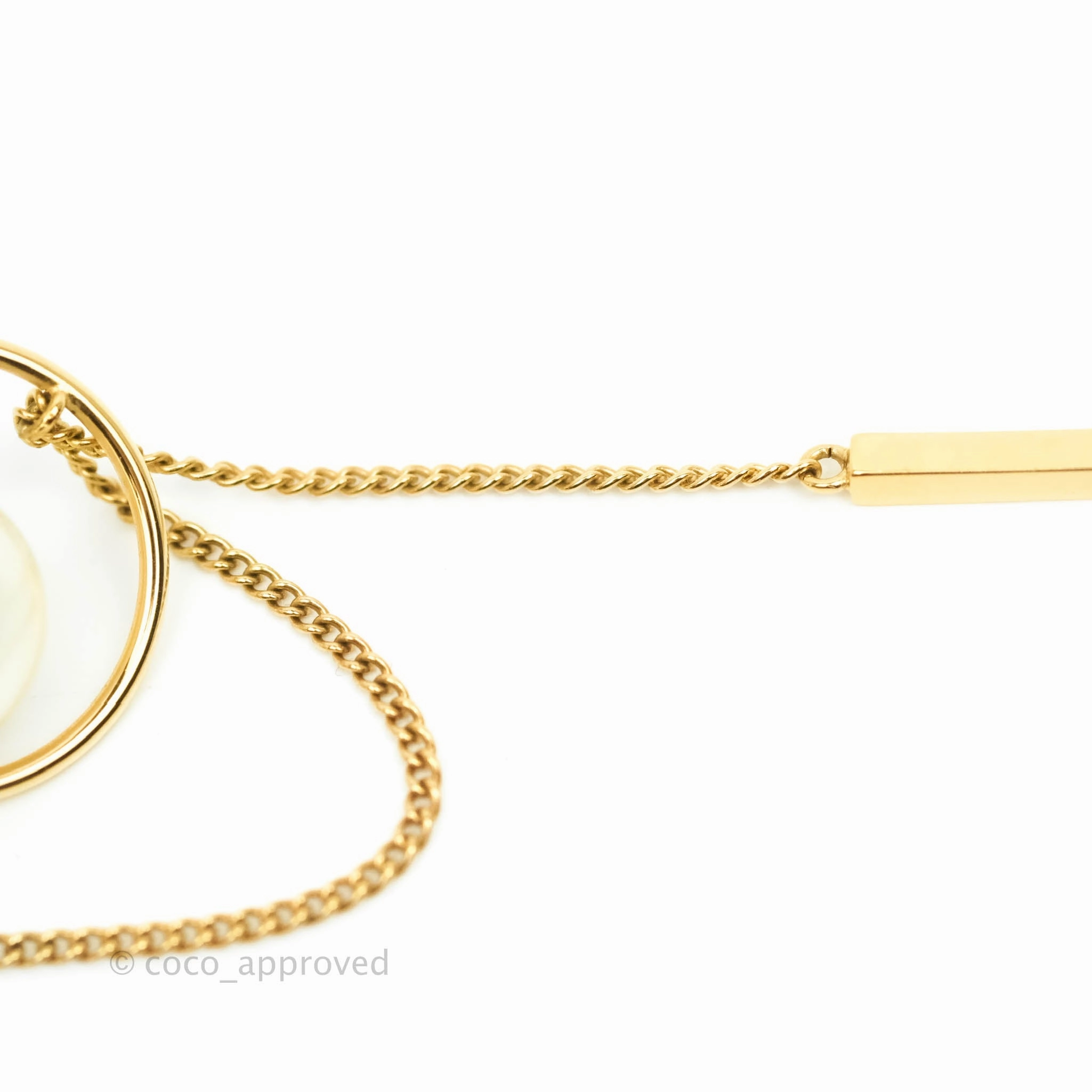 Christian Dior CD Pearl Long Drop Earrings Gold Tone