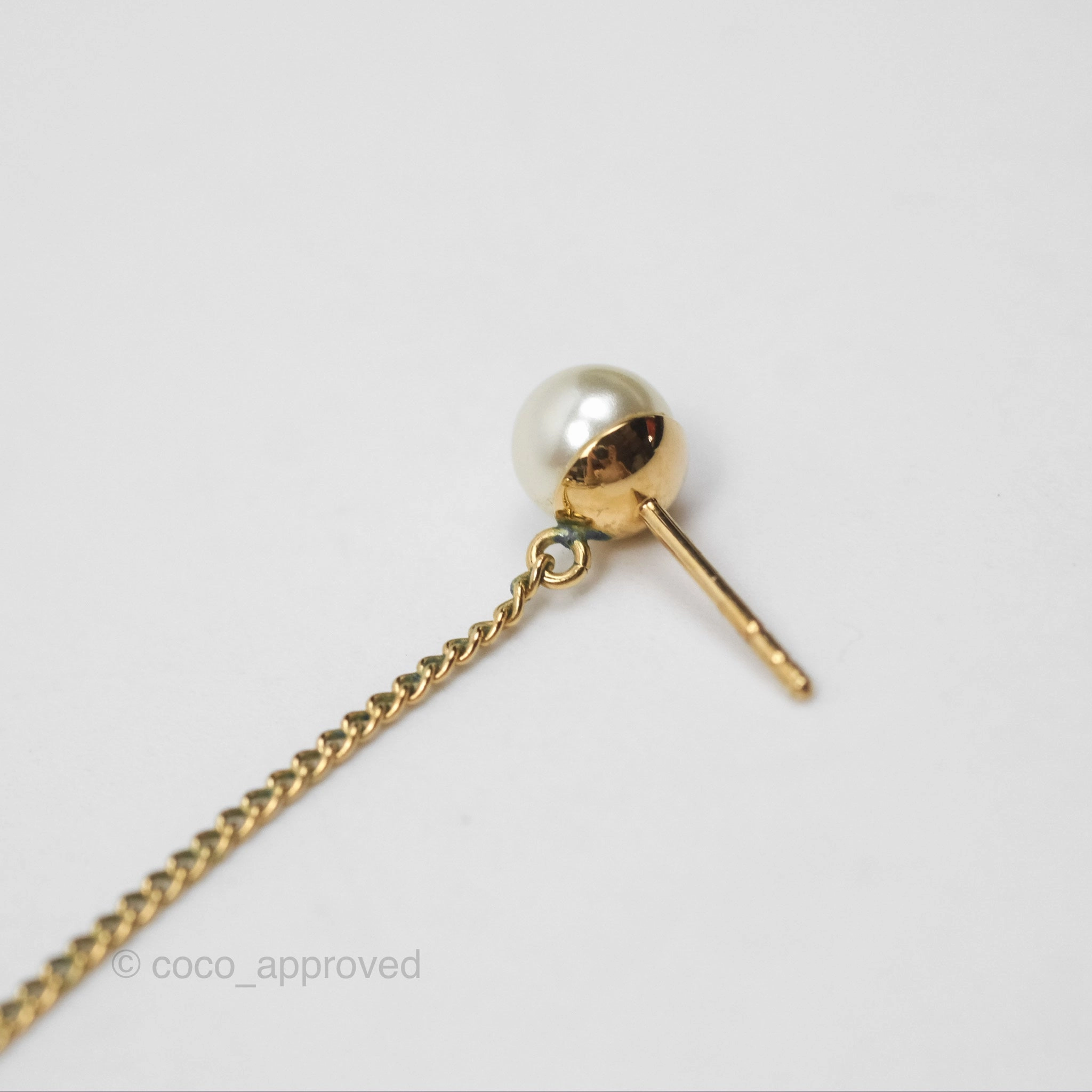 Christian Dior CD Pearl Long Drop Earrings Gold Tone