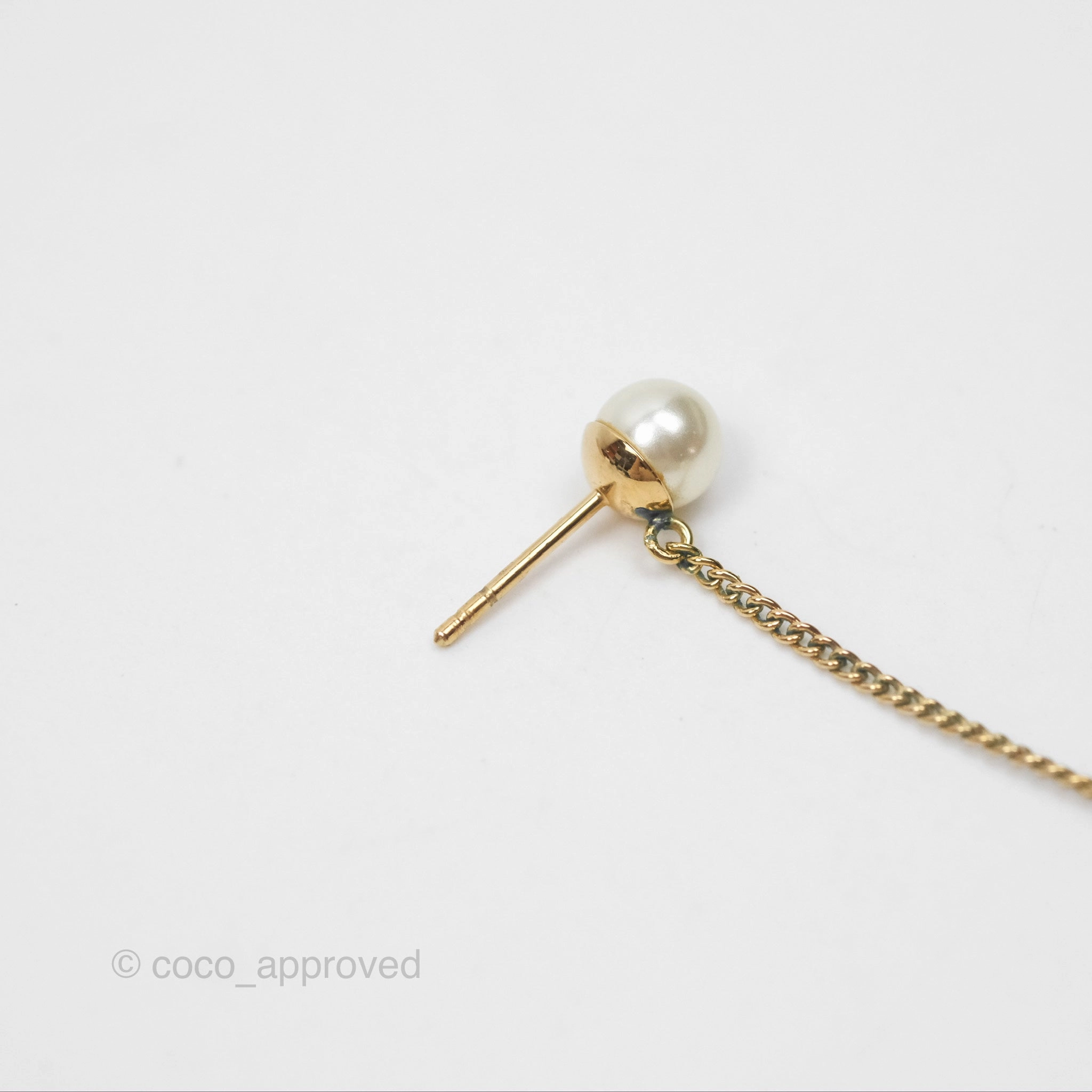 Christian Dior CD Pearl Long Drop Earrings Gold Tone