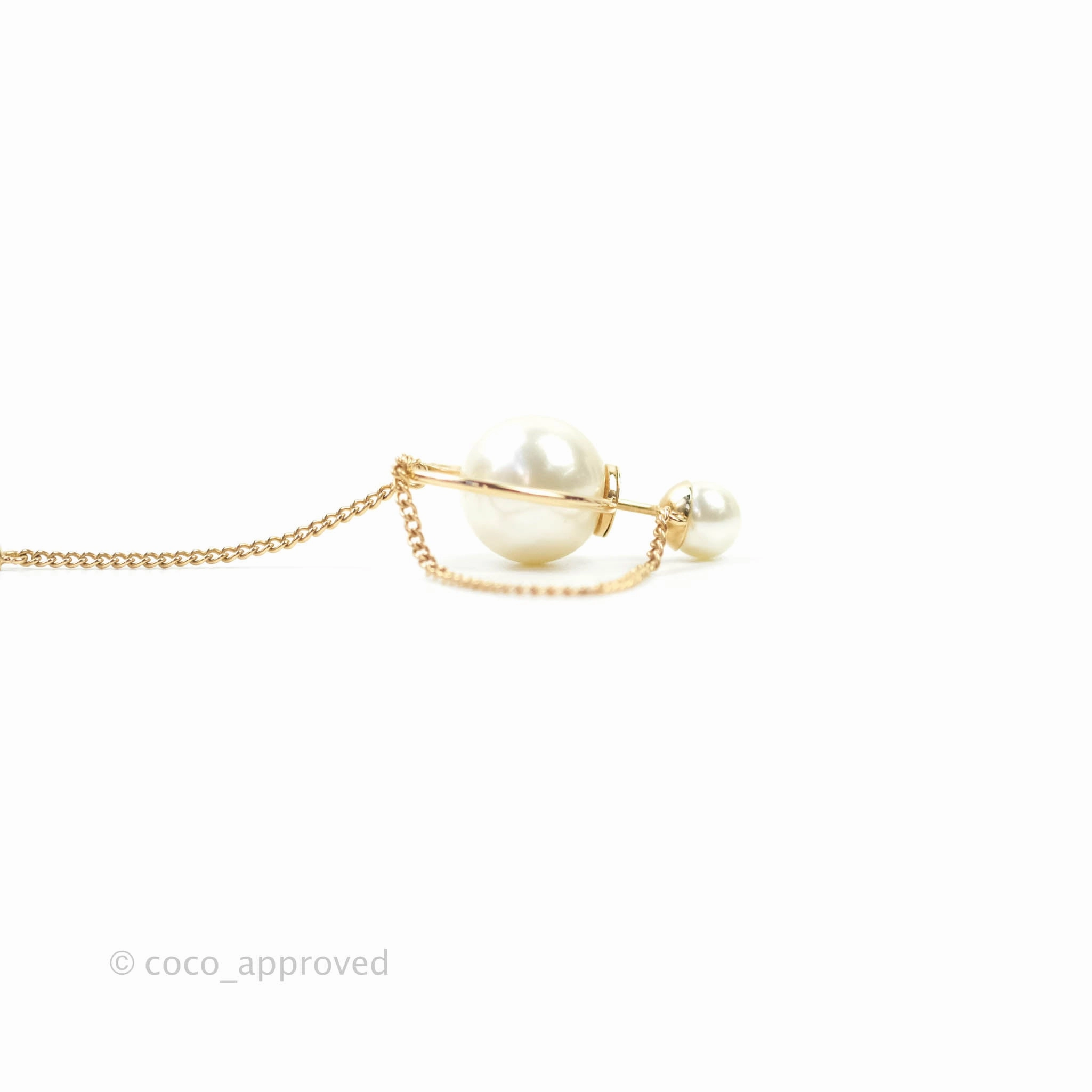 Christian Dior CD Pearl Long Drop Earrings Gold Tone