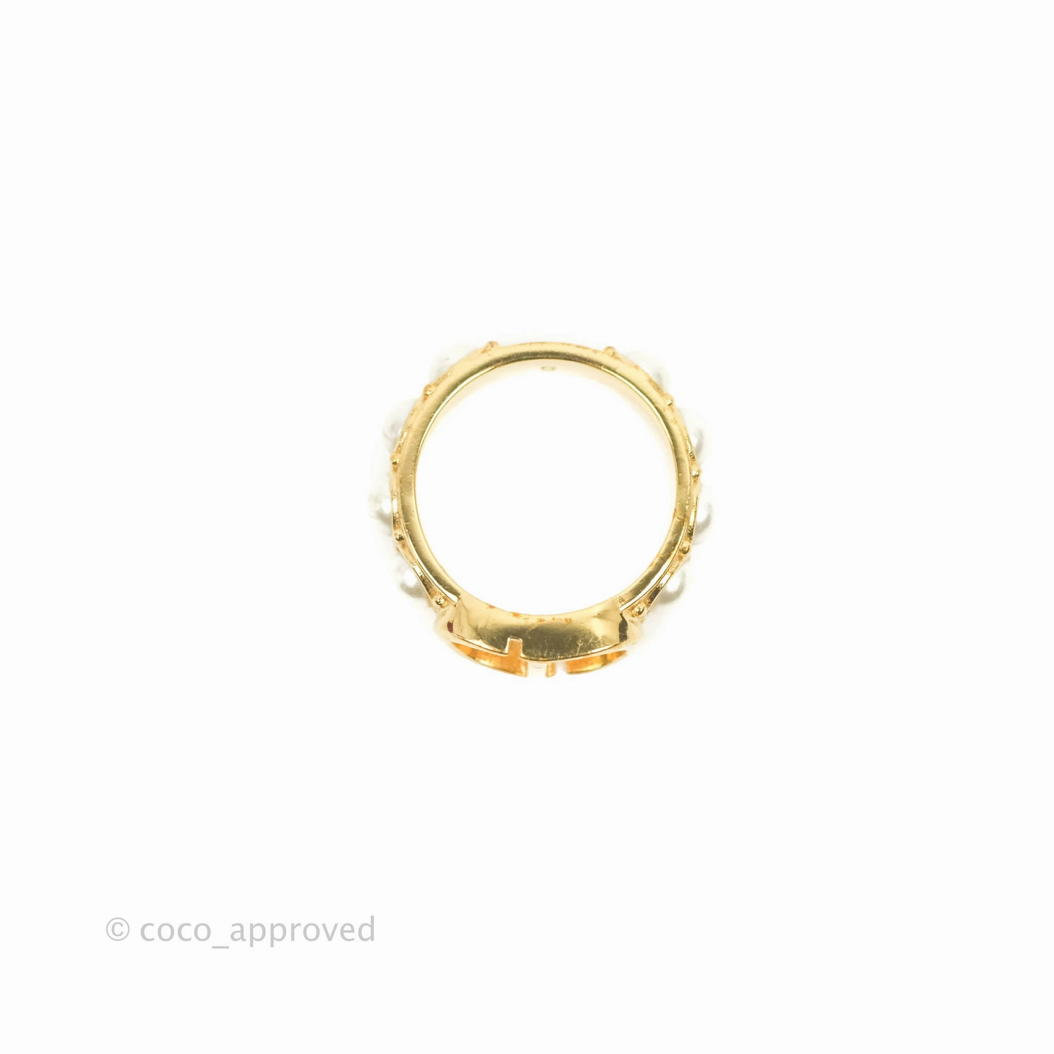 Christian Dior CD Pearl Ring Gold Tone Size S