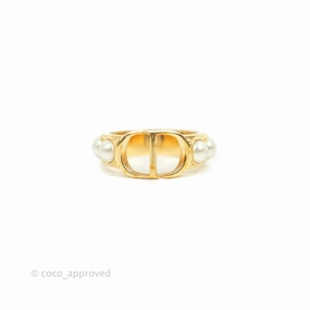 Christian Dior CD Pearl Ring Gold Tone Size S