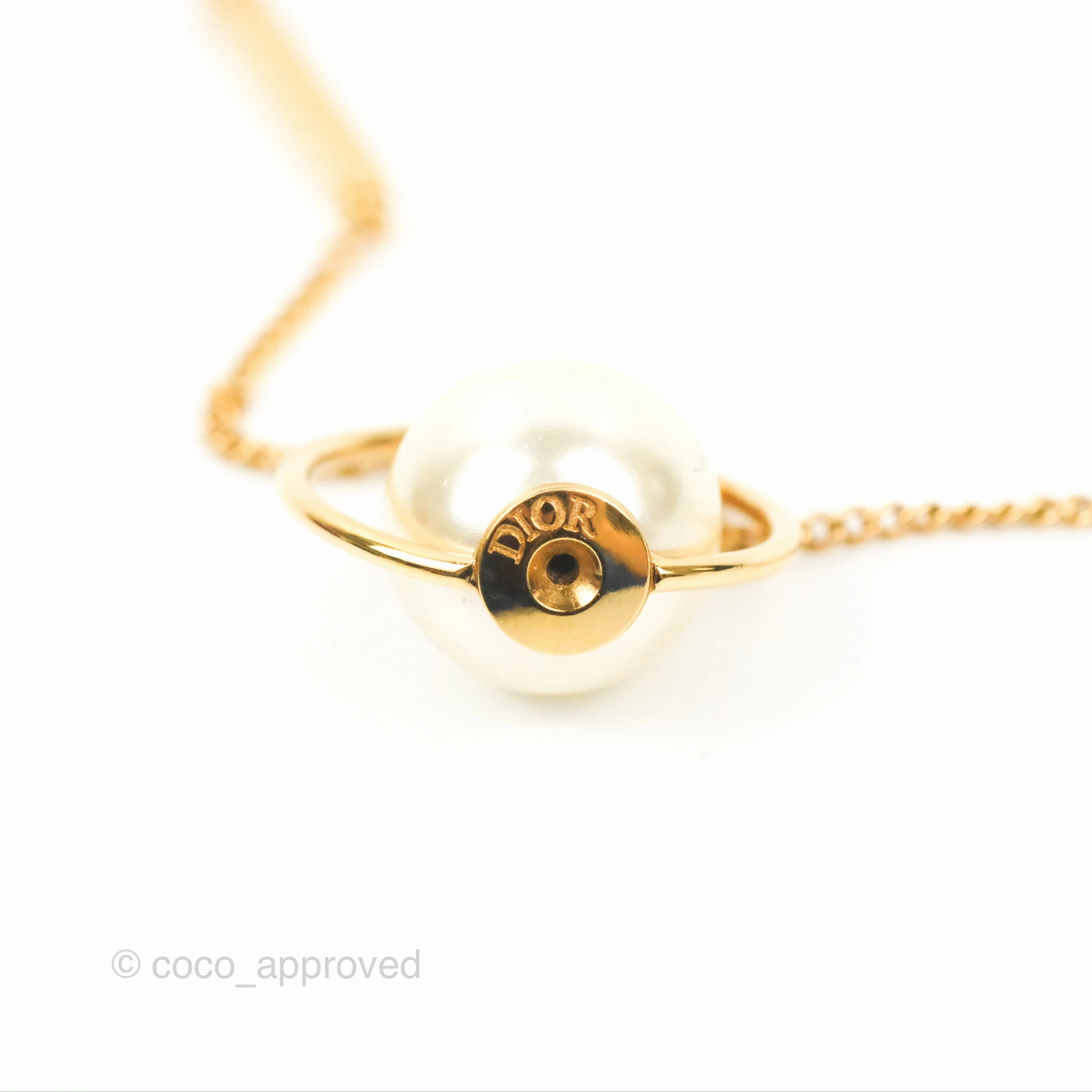 Christian Dior CD Pearl Tribales Chain Earrings Gold Tone
