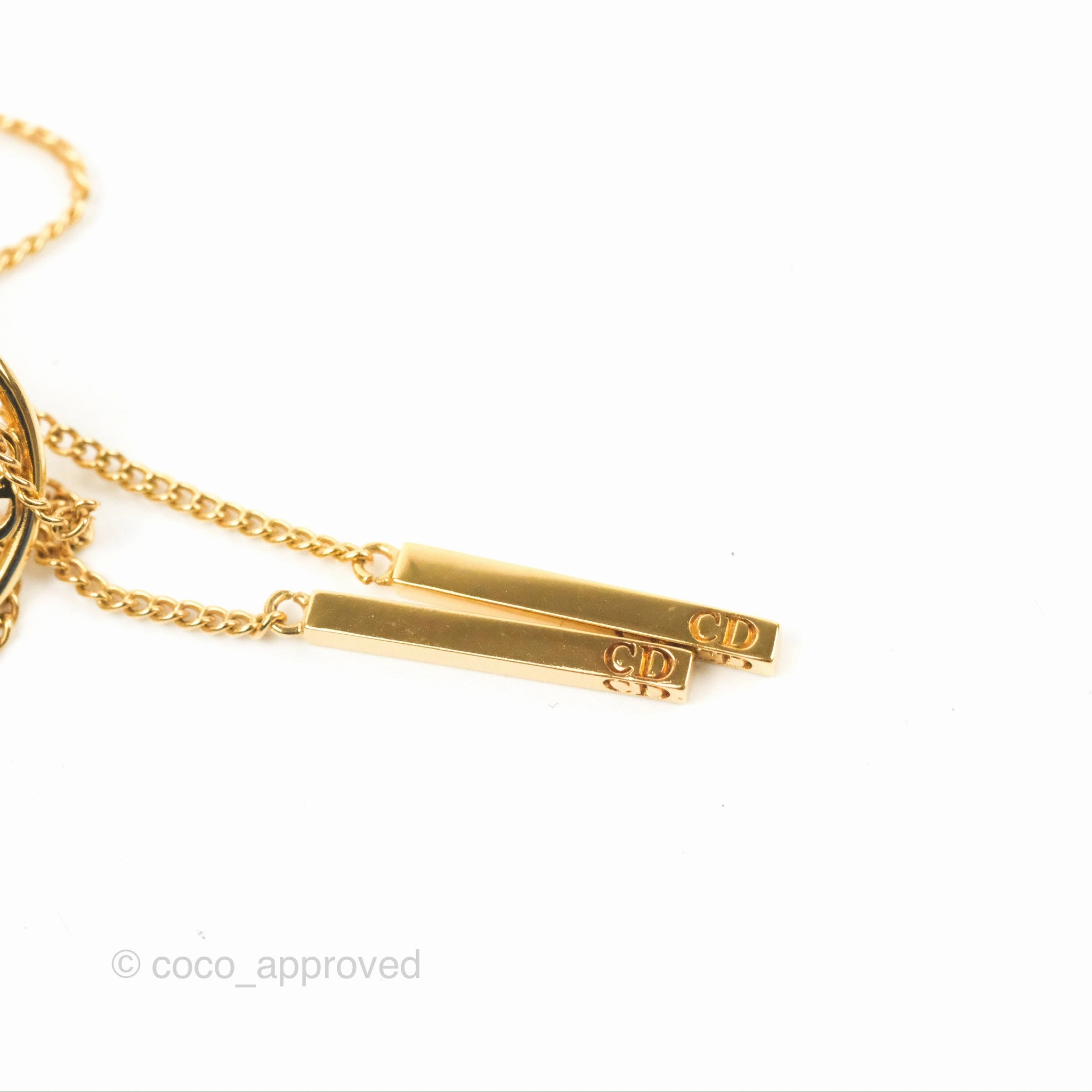 Christian Dior CD Pearl Tribales Chain Earrings Gold Tone