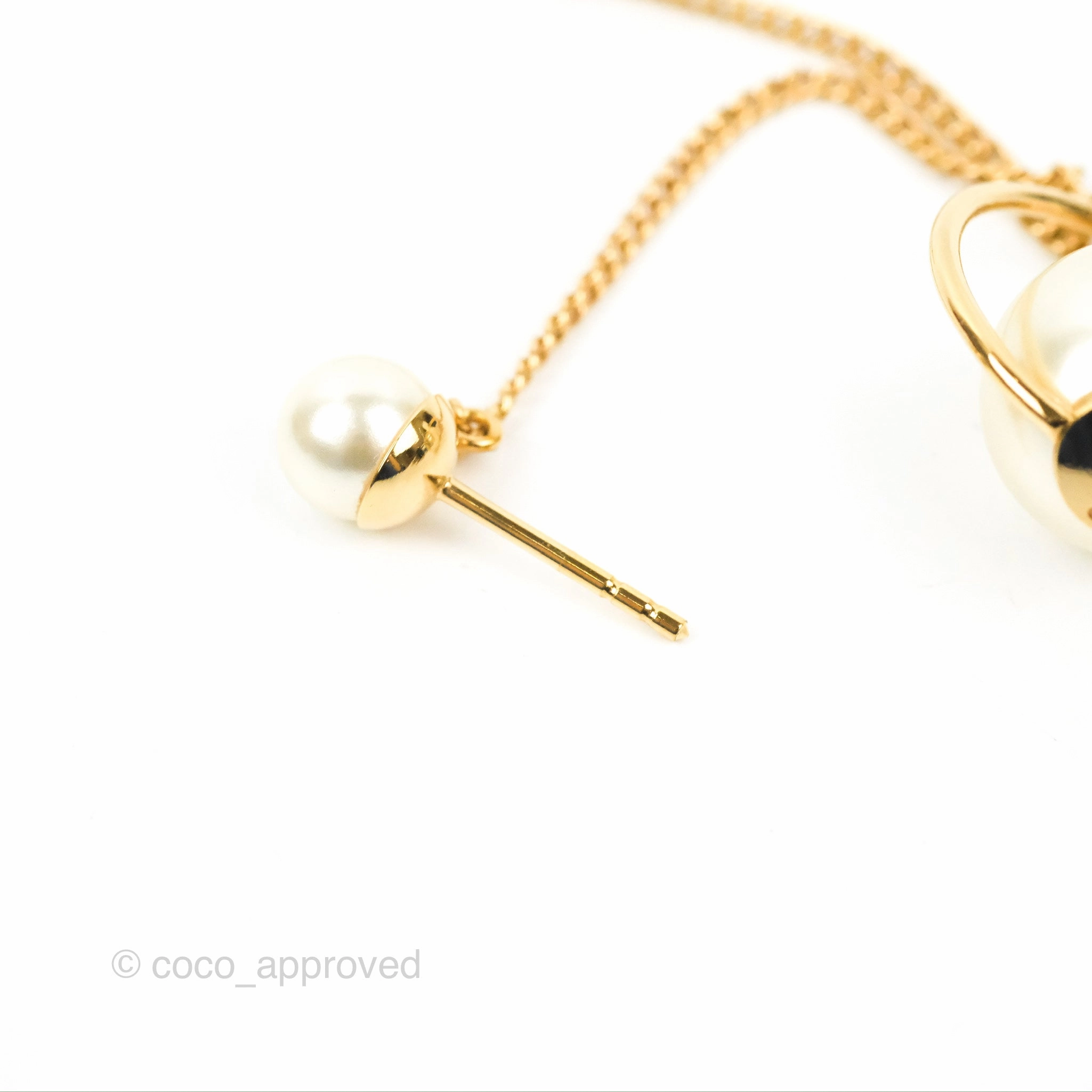 Christian Dior CD Pearl Tribales Chain Earrings Gold Tone
