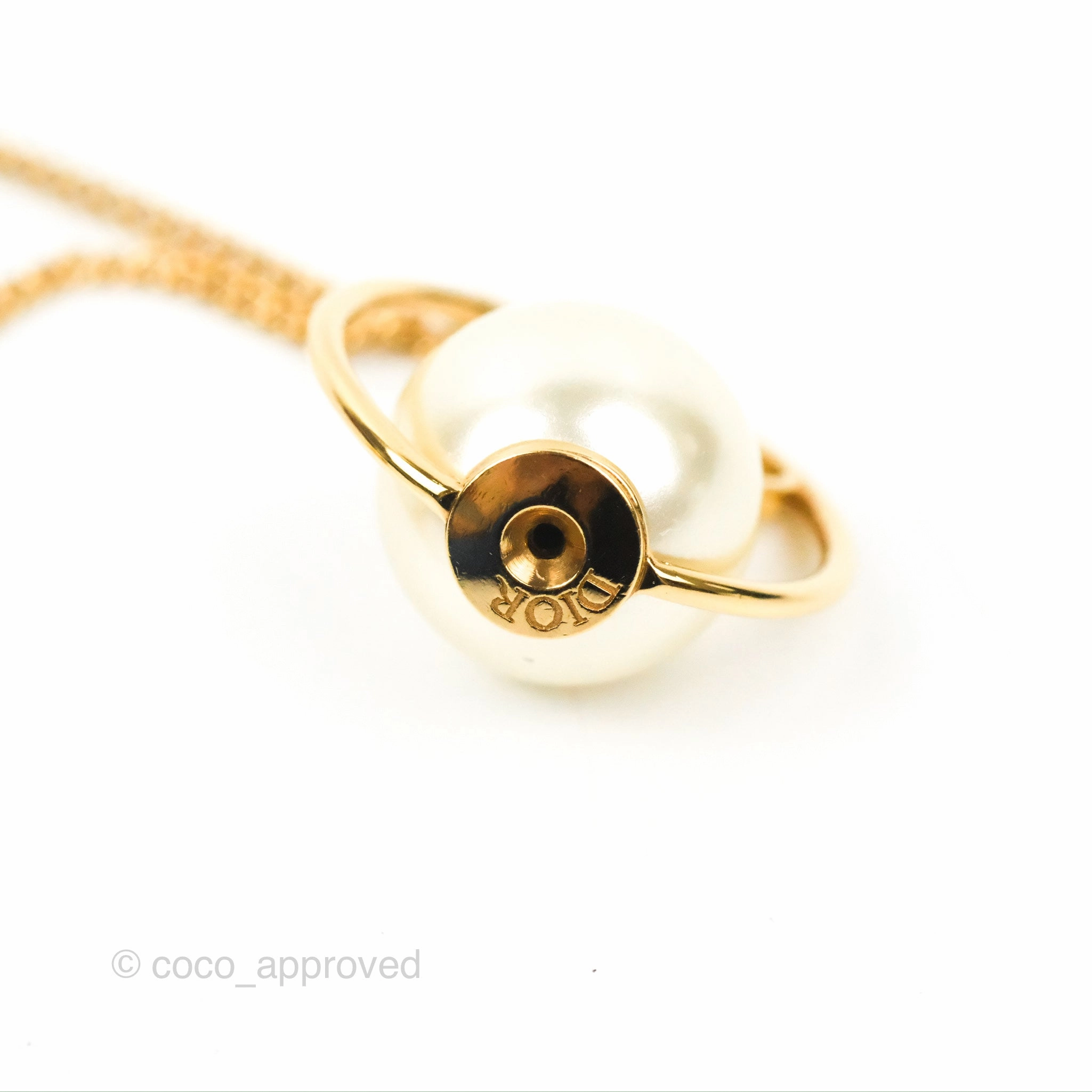 Christian Dior CD Pearl Tribales Chain Earrings Gold Tone