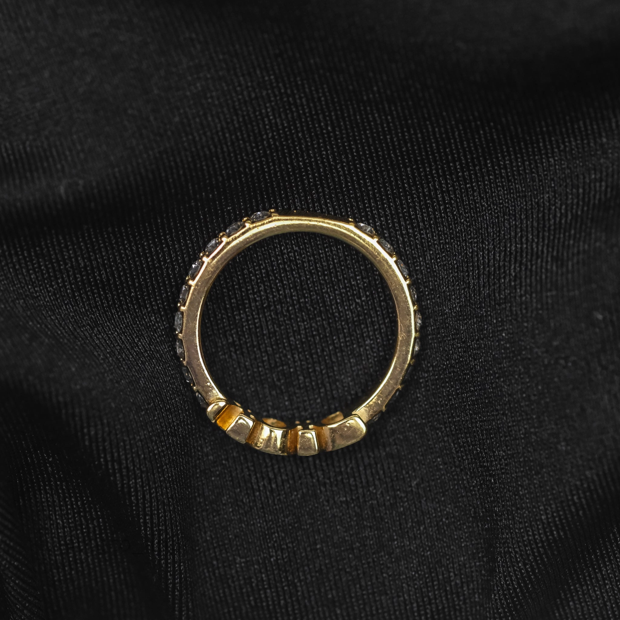 Christian Dior Crystal Logo Ring Gold Tone Size M