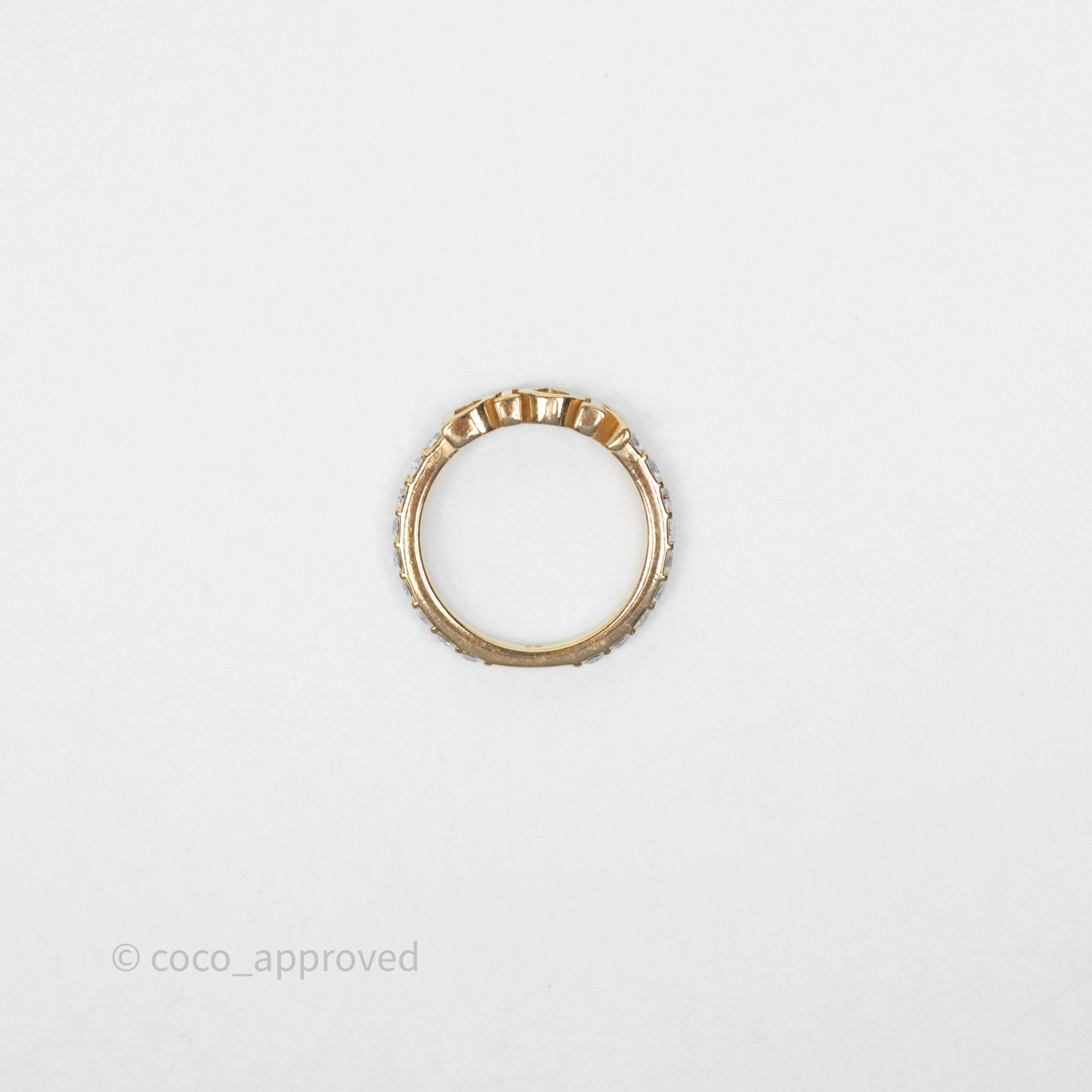 Christian Dior Crystal Logo Ring Gold Tone Size M