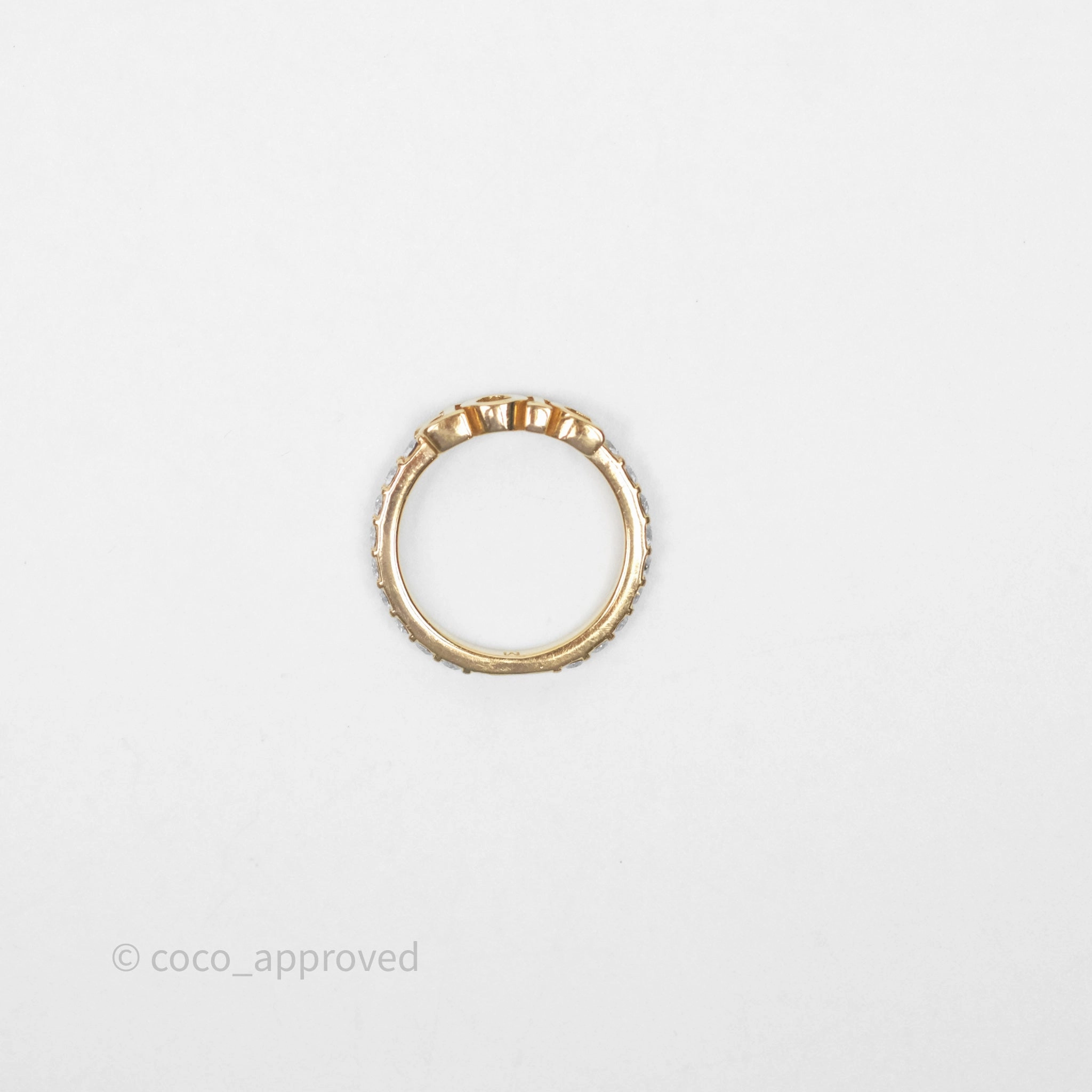 Christian Dior Crystal Logo Ring Gold Tone Size M
