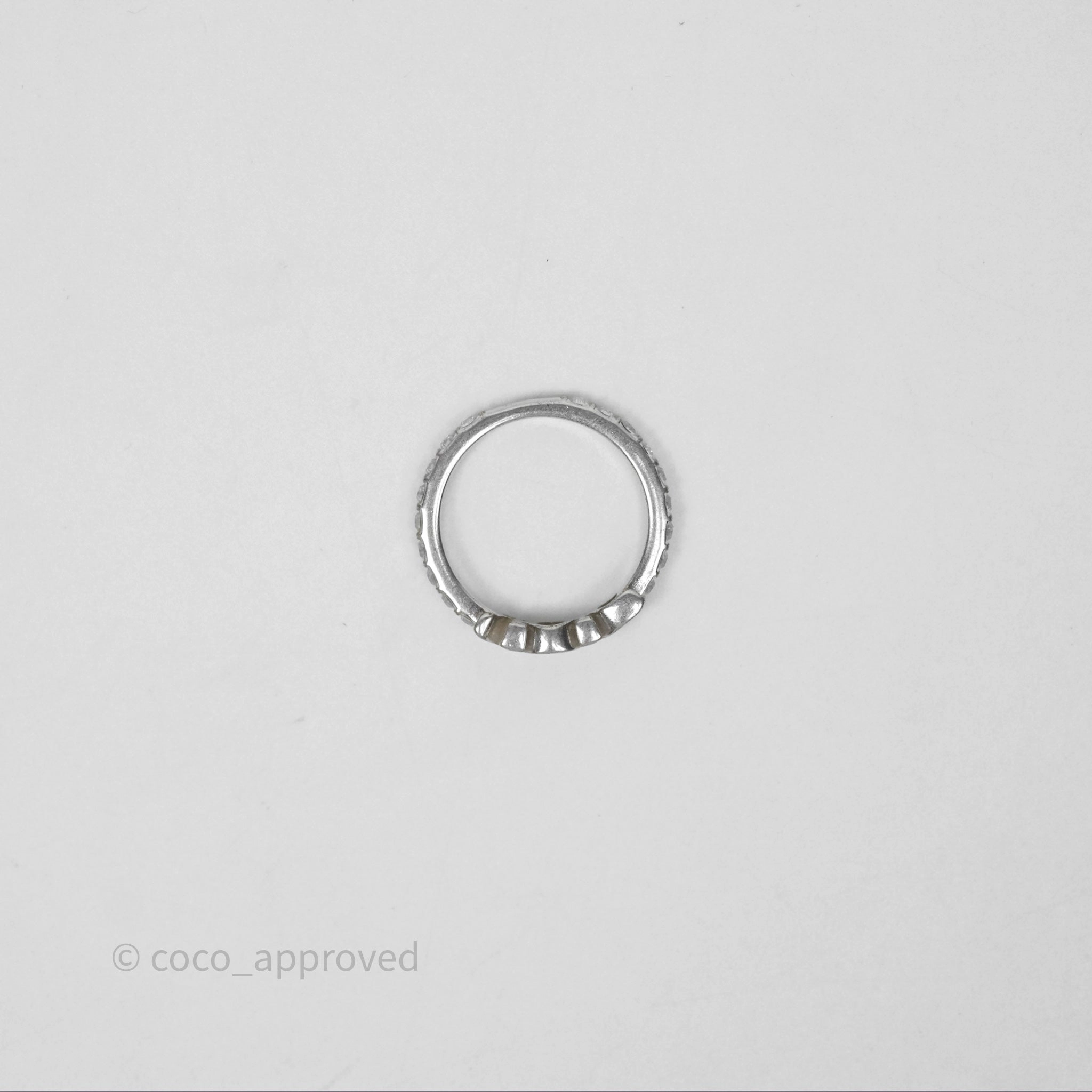Christian Dior Crystal Logo Ring Silver Tone Size M