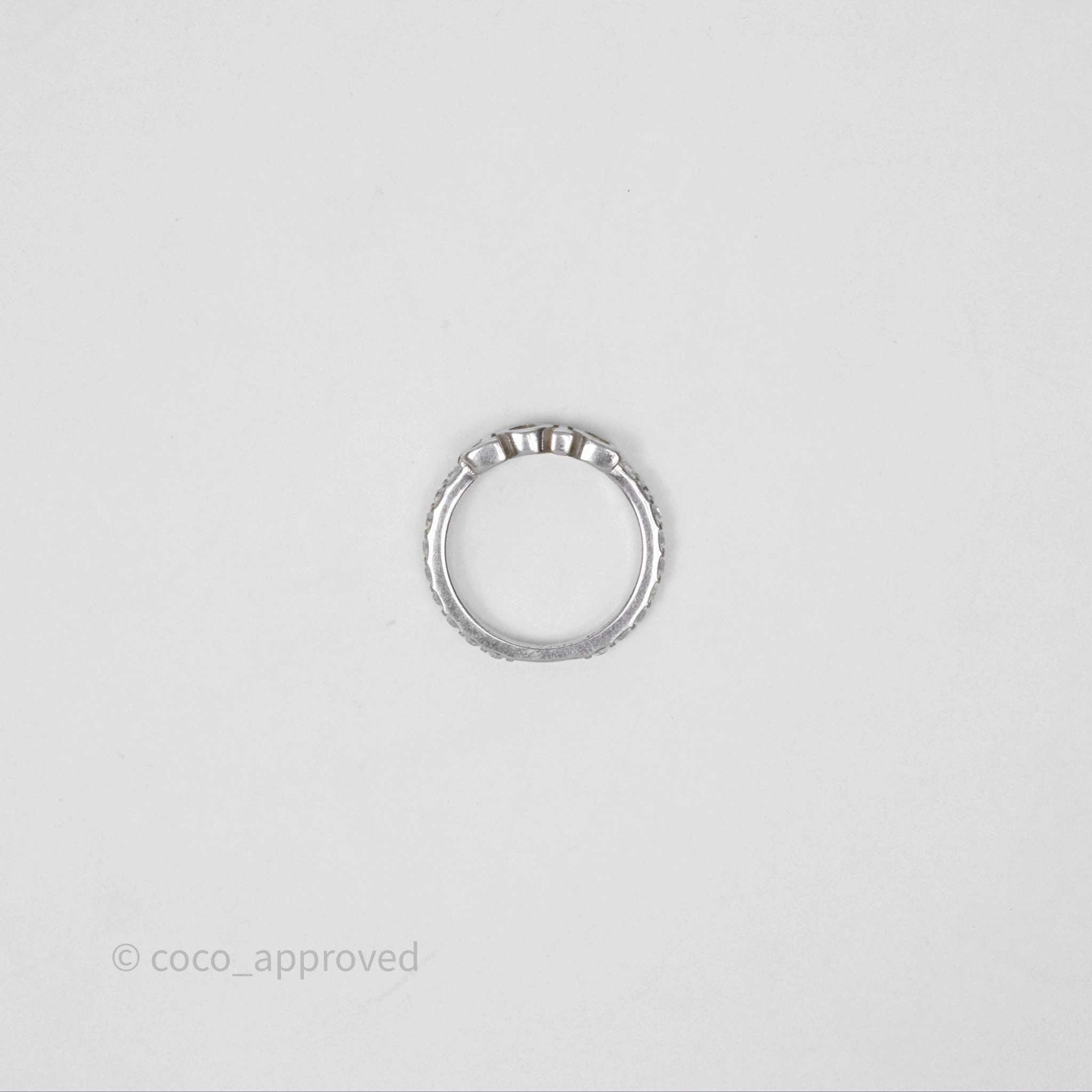 Christian Dior Crystal Logo Ring Silver Tone Size M