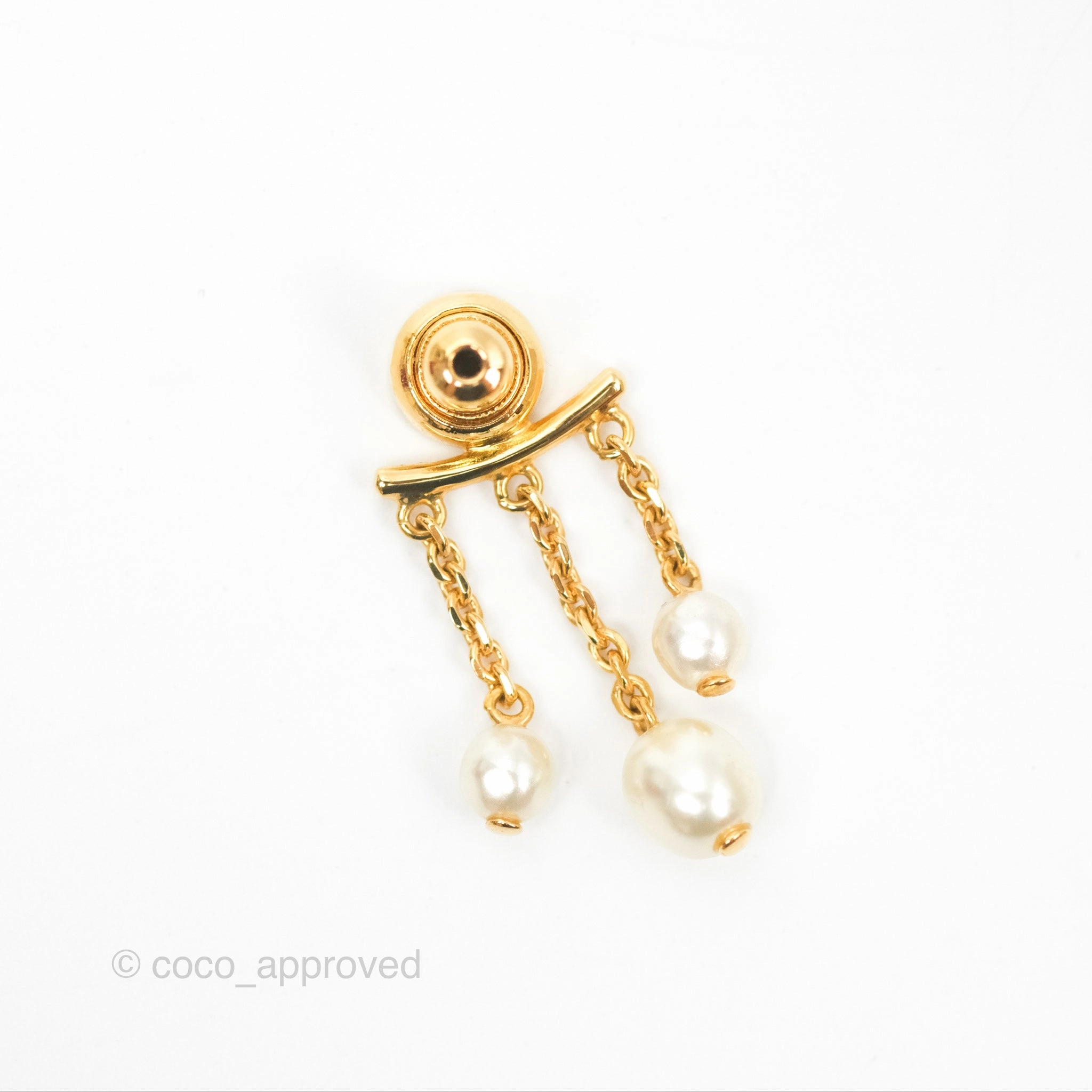 Christian Dior Crystal Pearl Drop Earrings Gold Tone