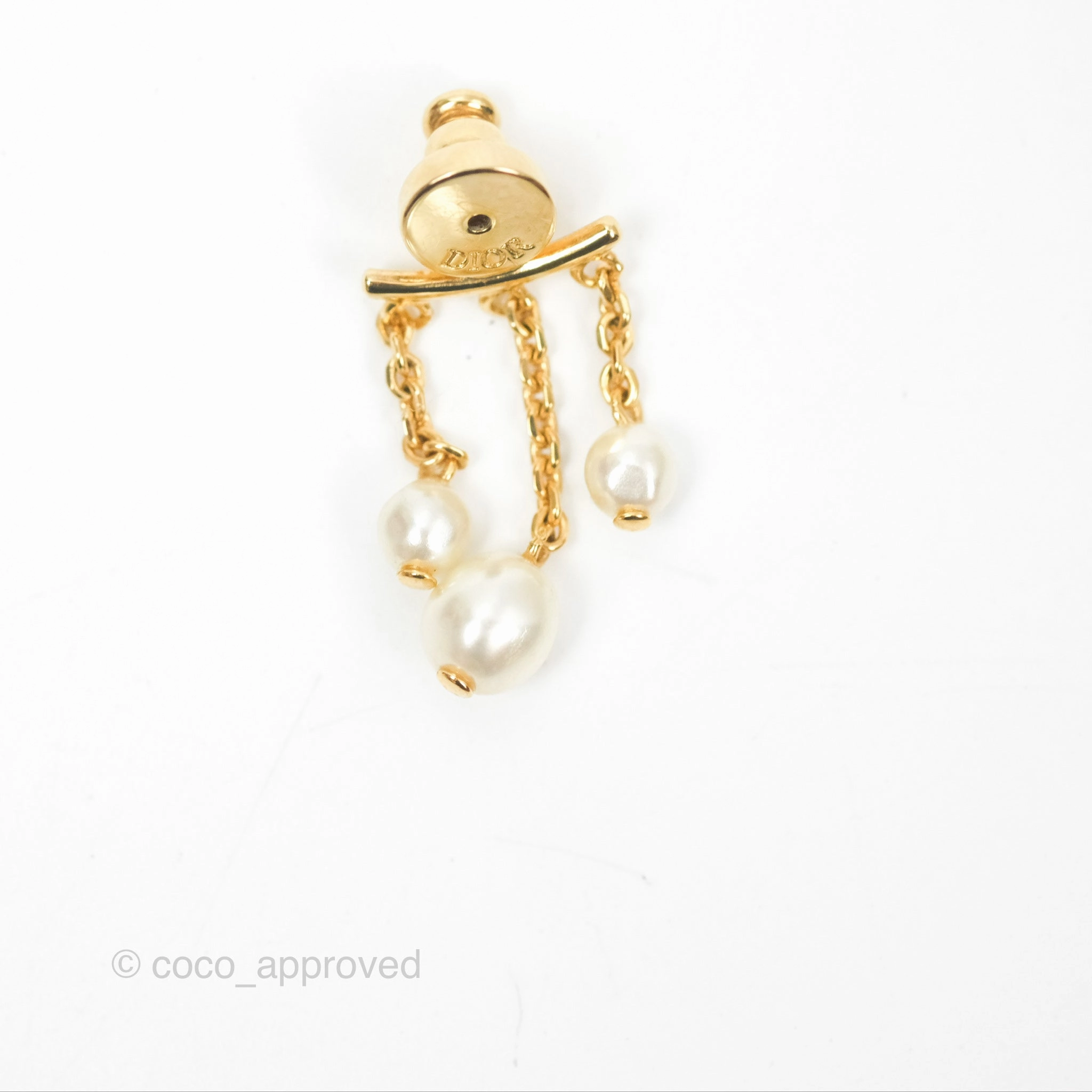 Christian Dior Crystal Pearl Drop Earrings Gold Tone