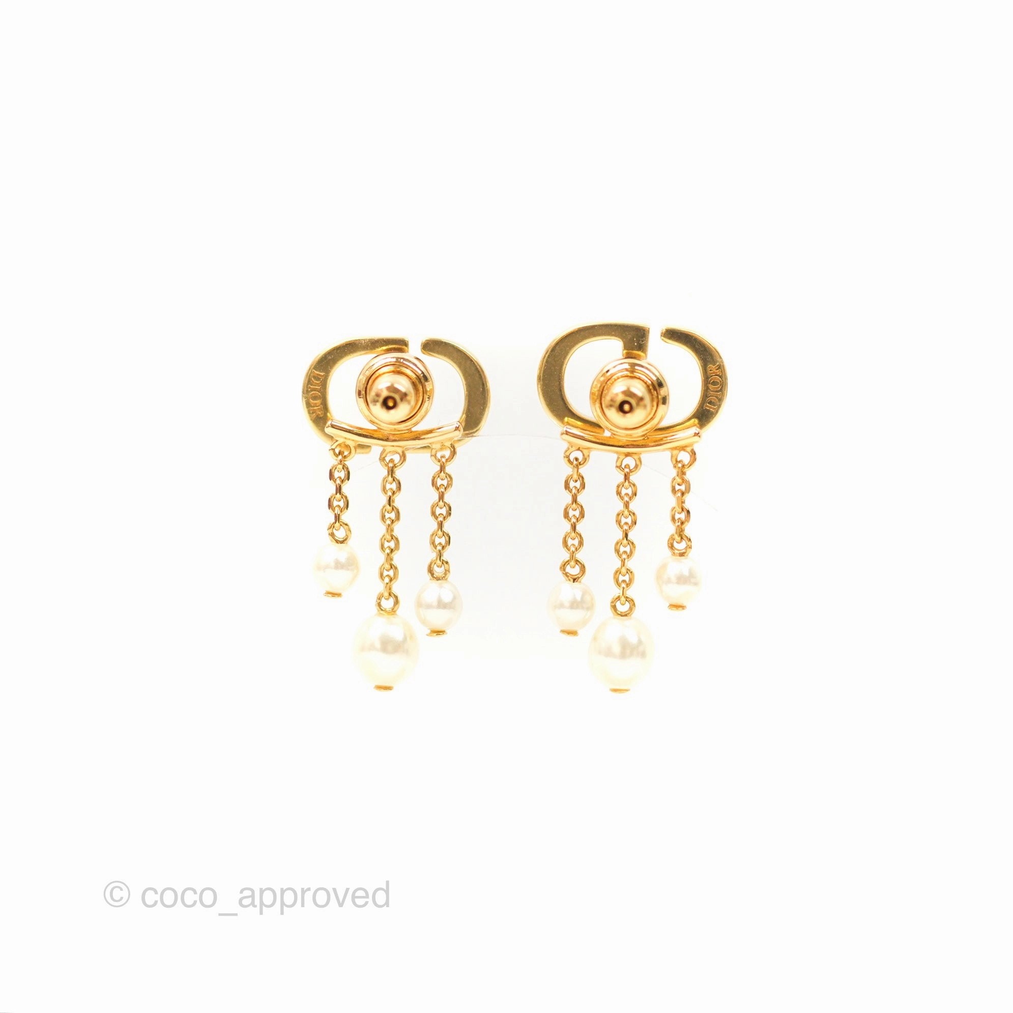 Christian Dior Crystal Pearl Drop Earrings Gold Tone