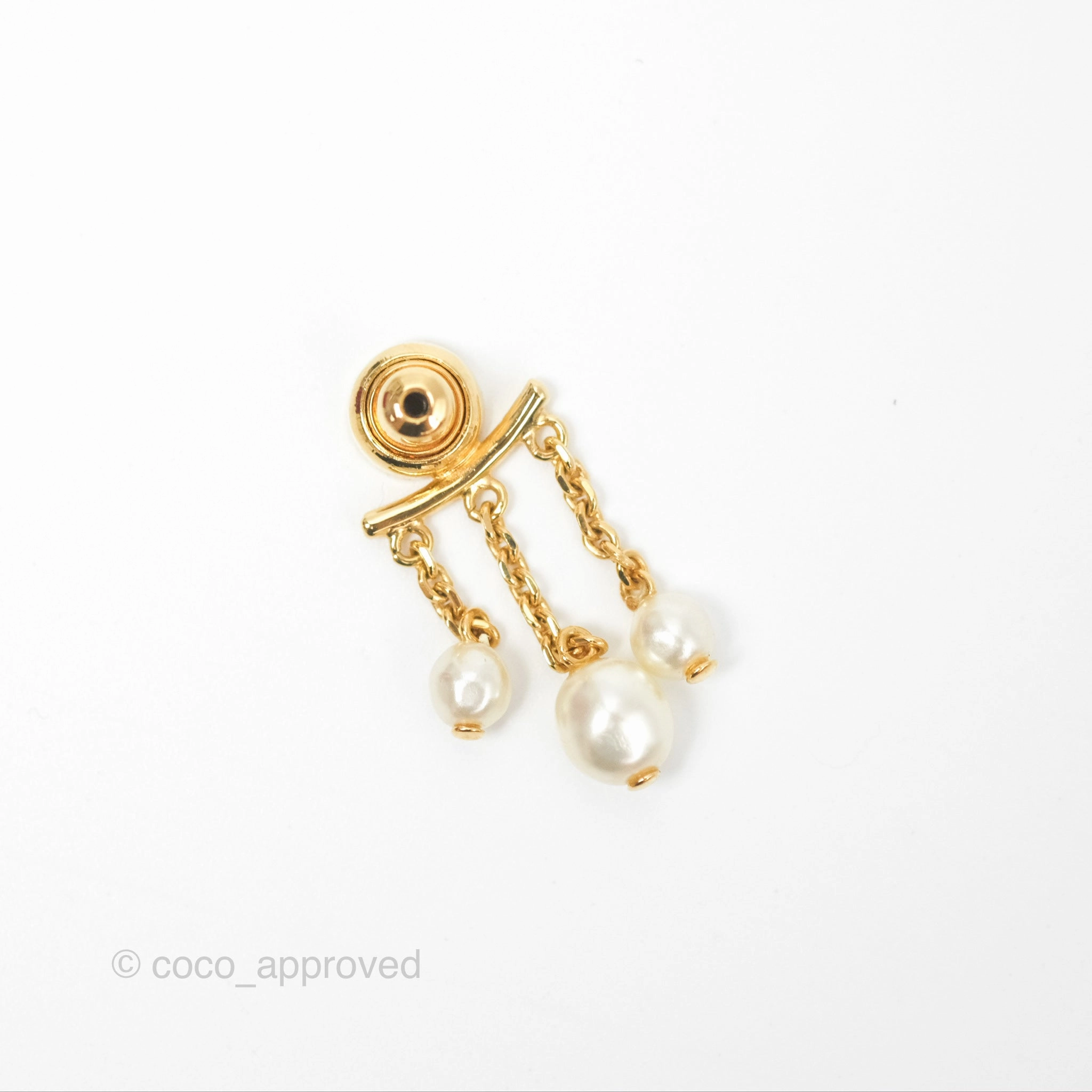 Christian Dior Crystal Pearl Drop Earrings Gold Tone