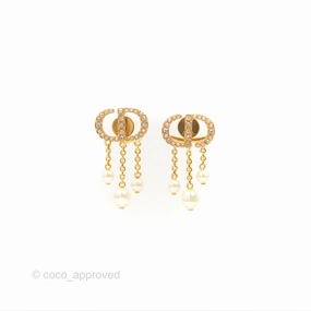 Christian Dior Crystal Pearl Drop Earrings Gold Tone