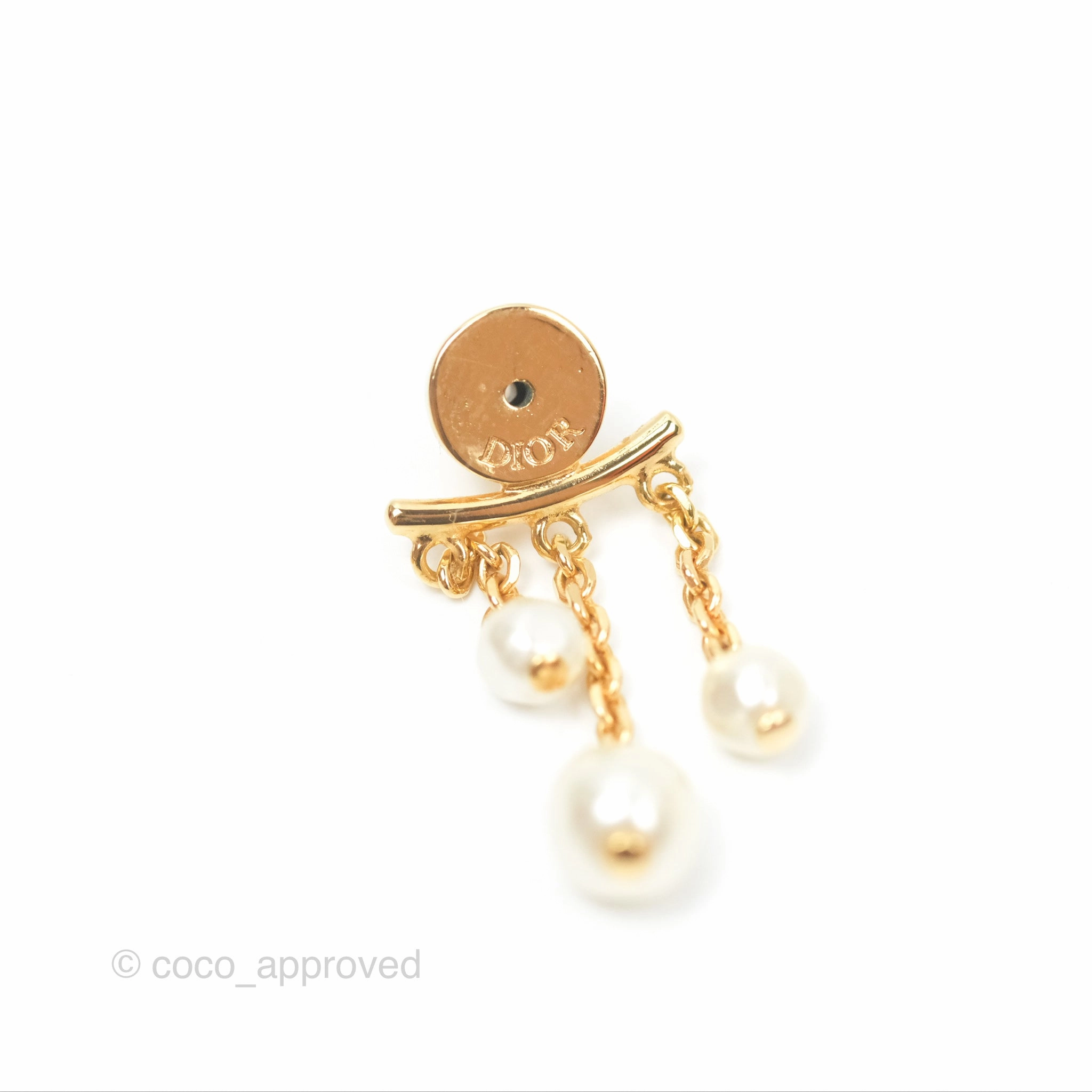 Christian Dior Crystal Pearl Drop Earrings Gold Tone