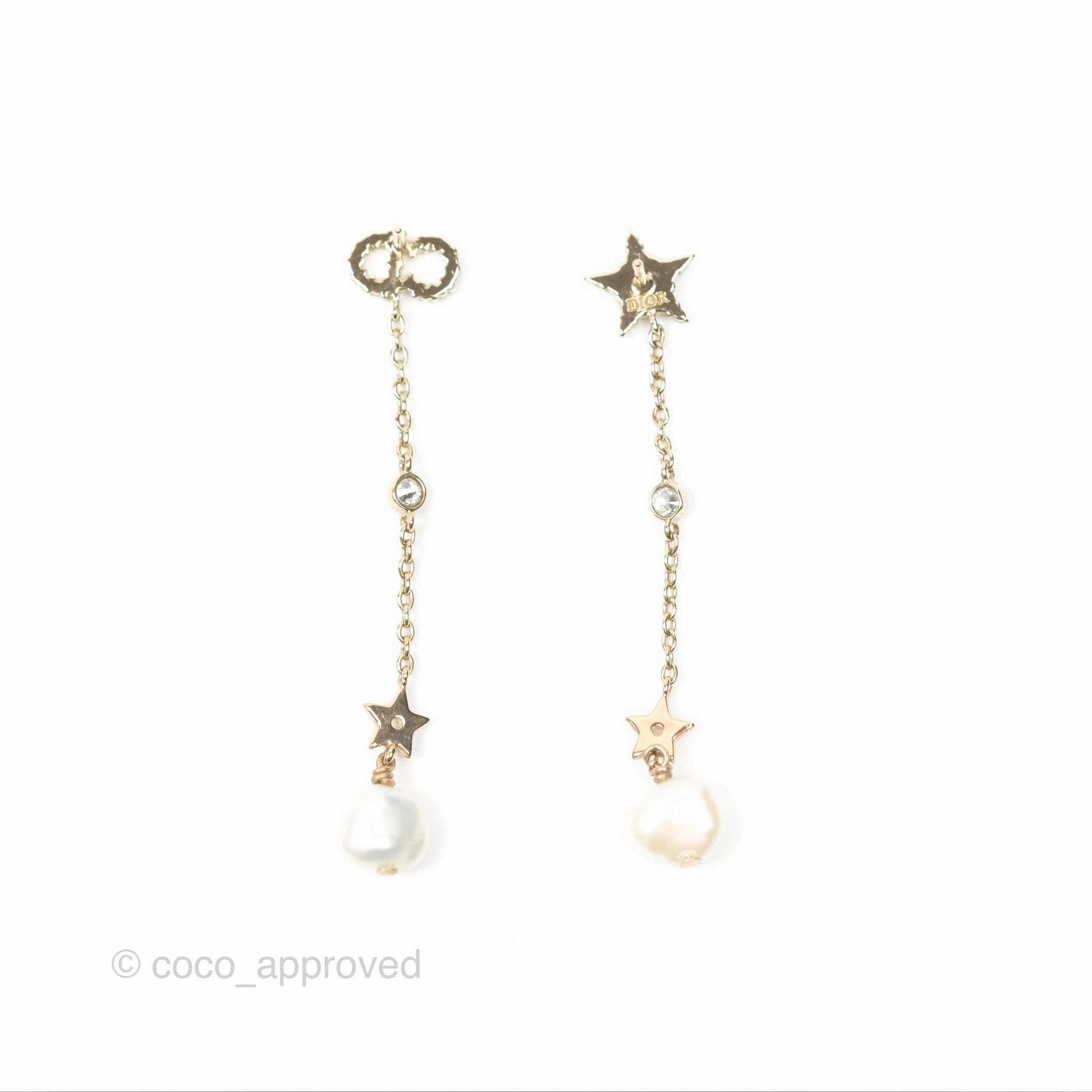 Christian Dior Crystal Pearl Shiny D Earrings Gold Tone