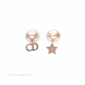 Christian Dior Crystal Pearl Tribales Earrings Pink Tone