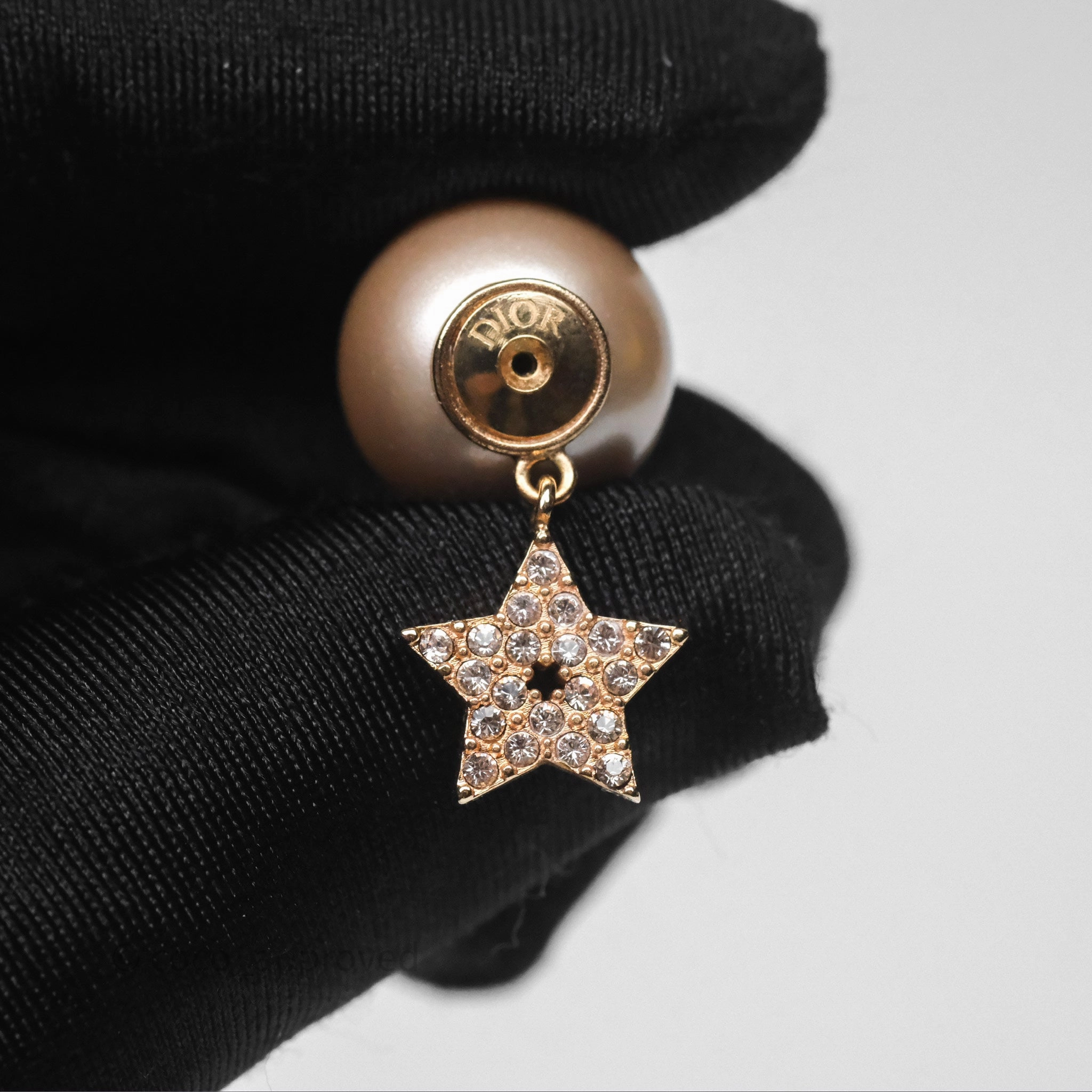 Christian Dior Crystal Pearl Tribales Earrings Pink Tone