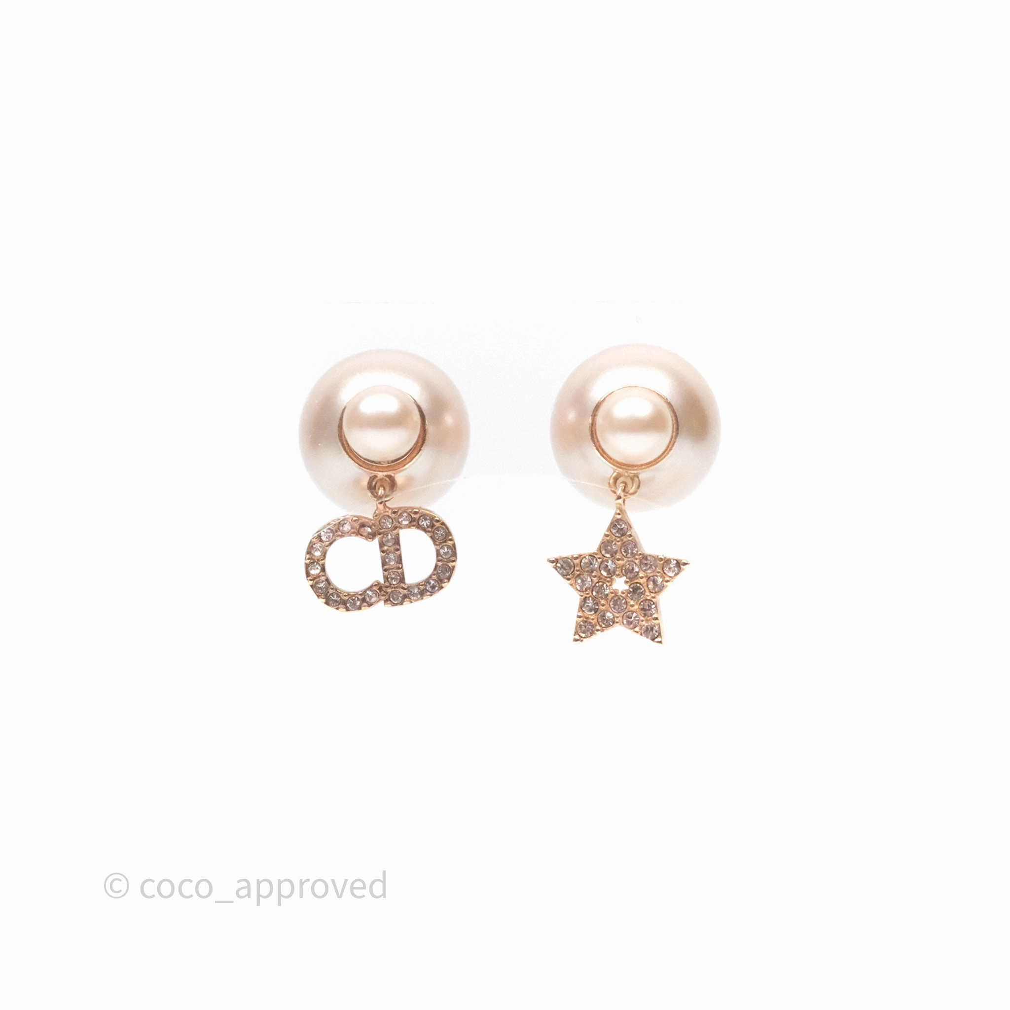 Christian Dior Crystal Pearl Tribales Earrings Pink Tone