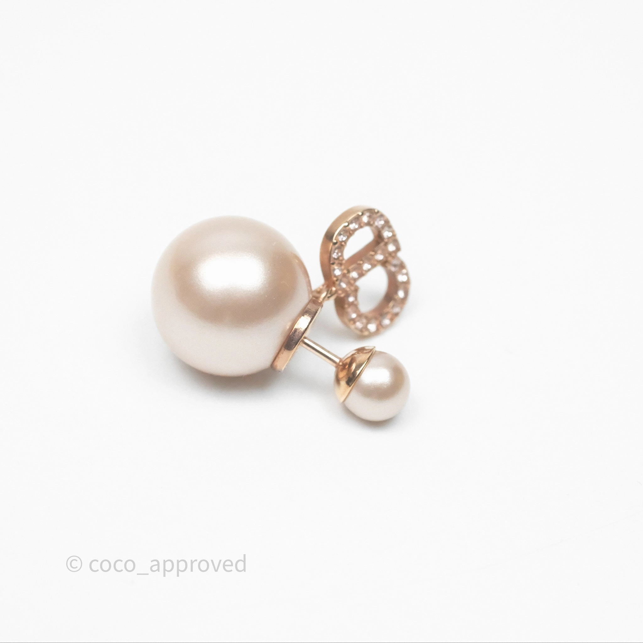 Christian Dior Crystal Pearl Tribales Earrings Pink Tone