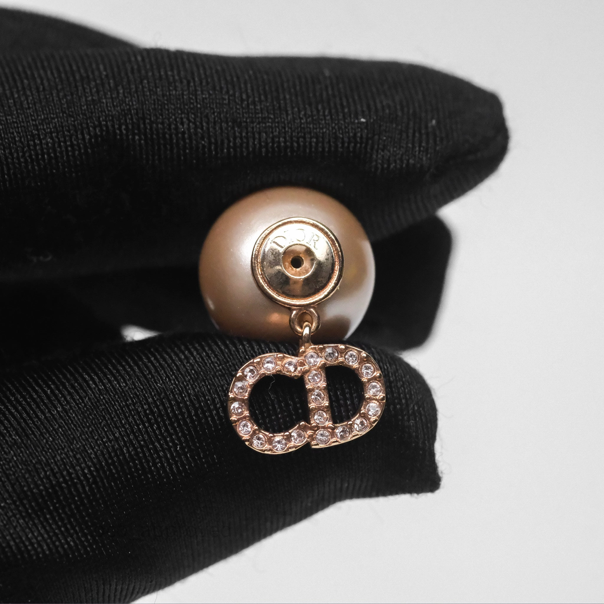 Christian Dior Crystal Pearl Tribales Earrings Pink Tone